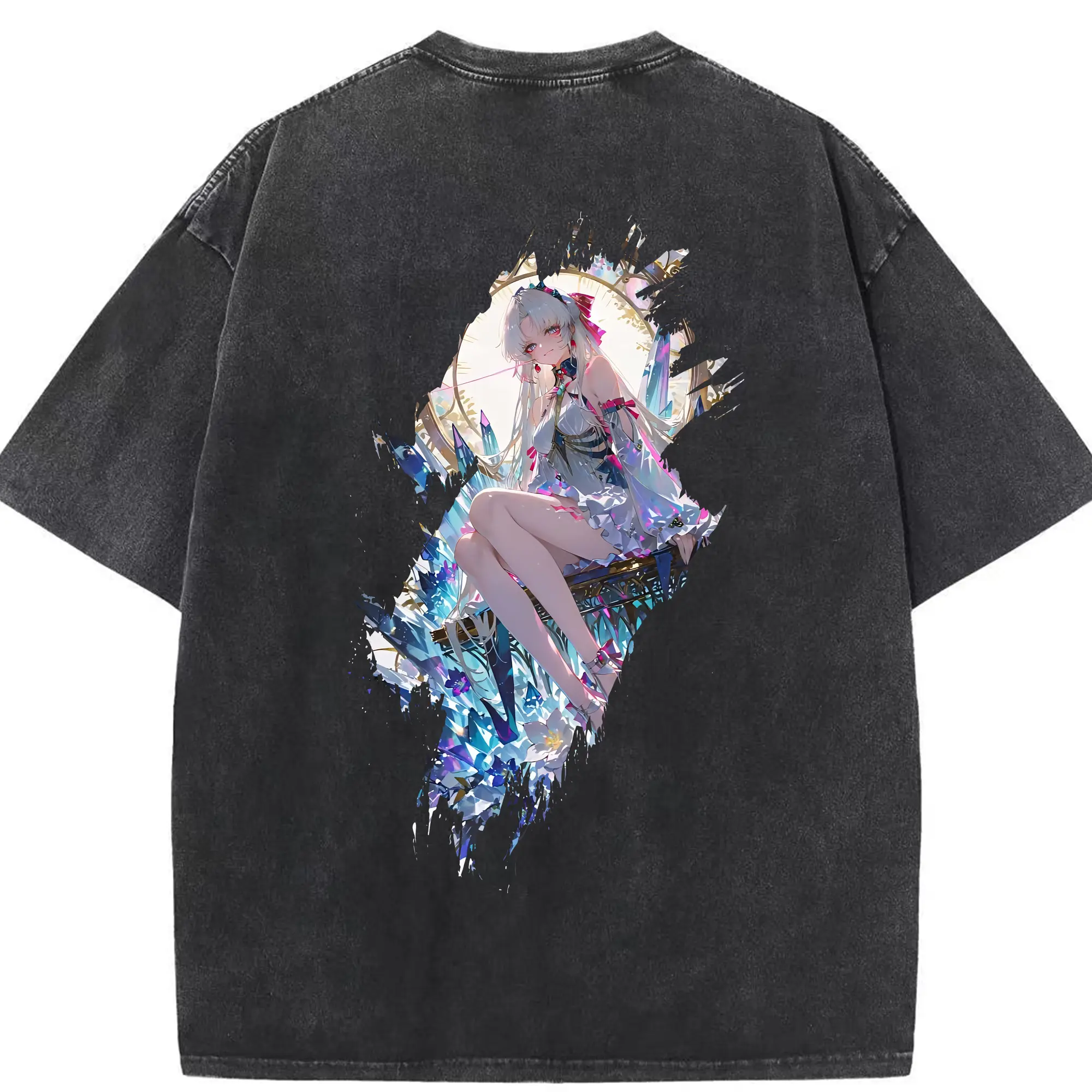 鳴潮 グッズ カルロッタ - 綿100％ ヴィンテージ風 半袖Tシャツ ・ 背面プリント ・ 柔らか肌触り ・ 通気性 快適 ・ スポーツ カジュアル 外出用