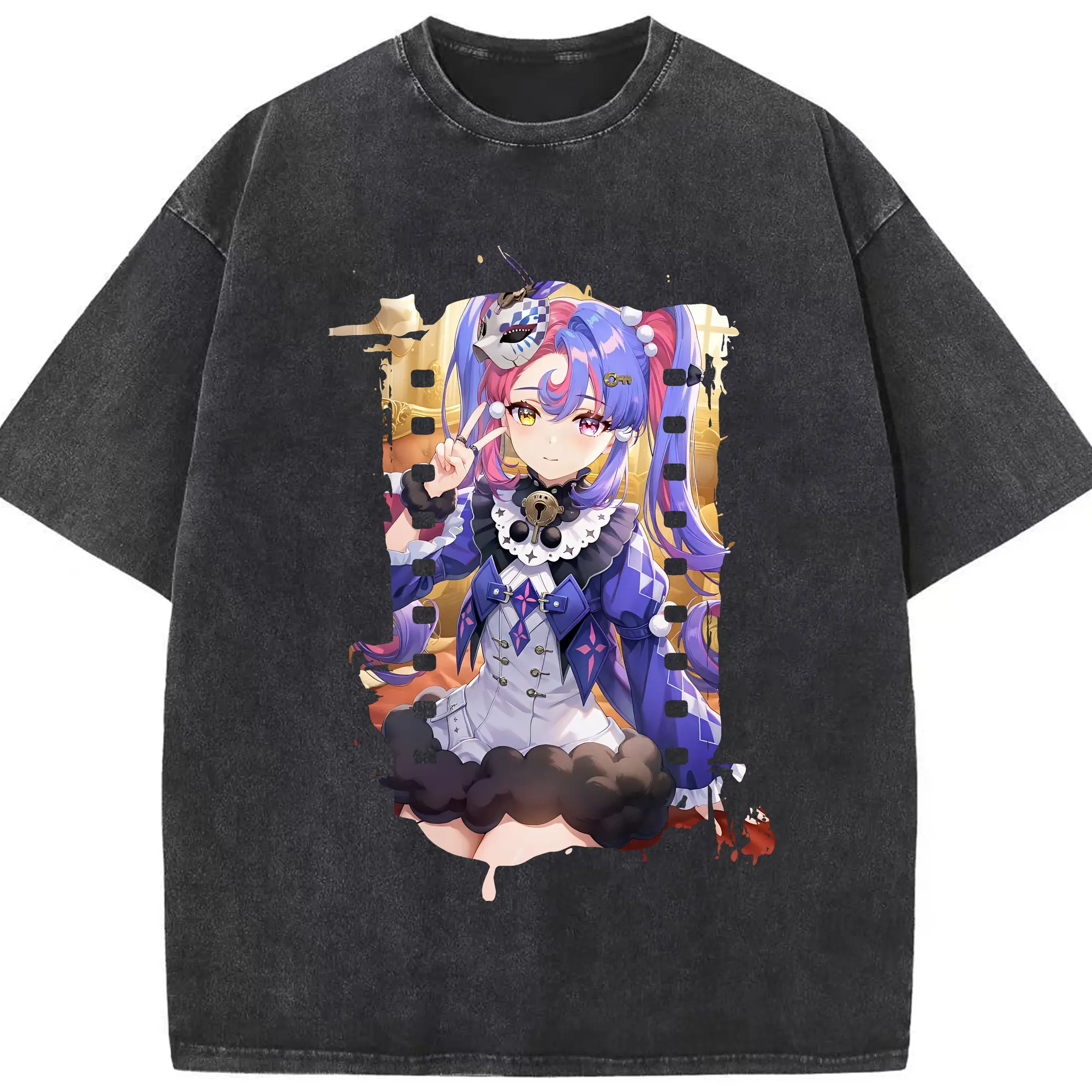 鳴潮 グッズ ロココ - 綿100％ ヴィンテージ風 半袖Tシャツ ・ フロントプリント ・ 柔らか肌触り ・ 通気性 快適 ・ スポーツ カジュアル 外出用