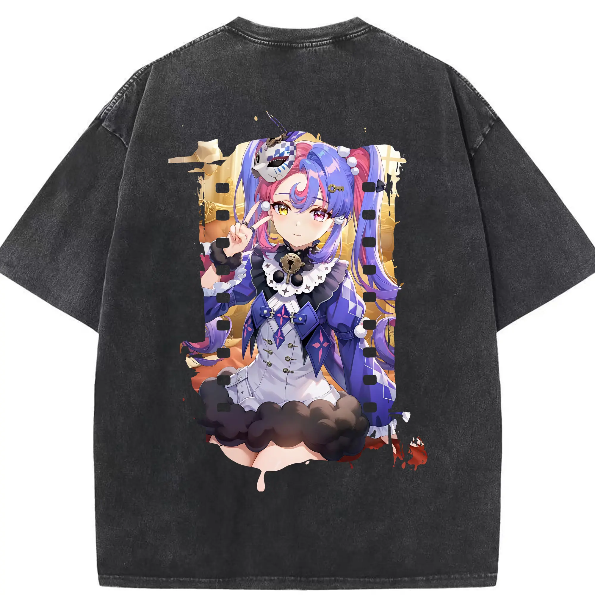 鳴潮 グッズ ロココ - 綿100％ ヴィンテージ風 半袖Tシャツ ・ 背面プリント ・ 柔らか肌触り ・ 通気性 快適 ・ スポーツ カジュアル 外出用