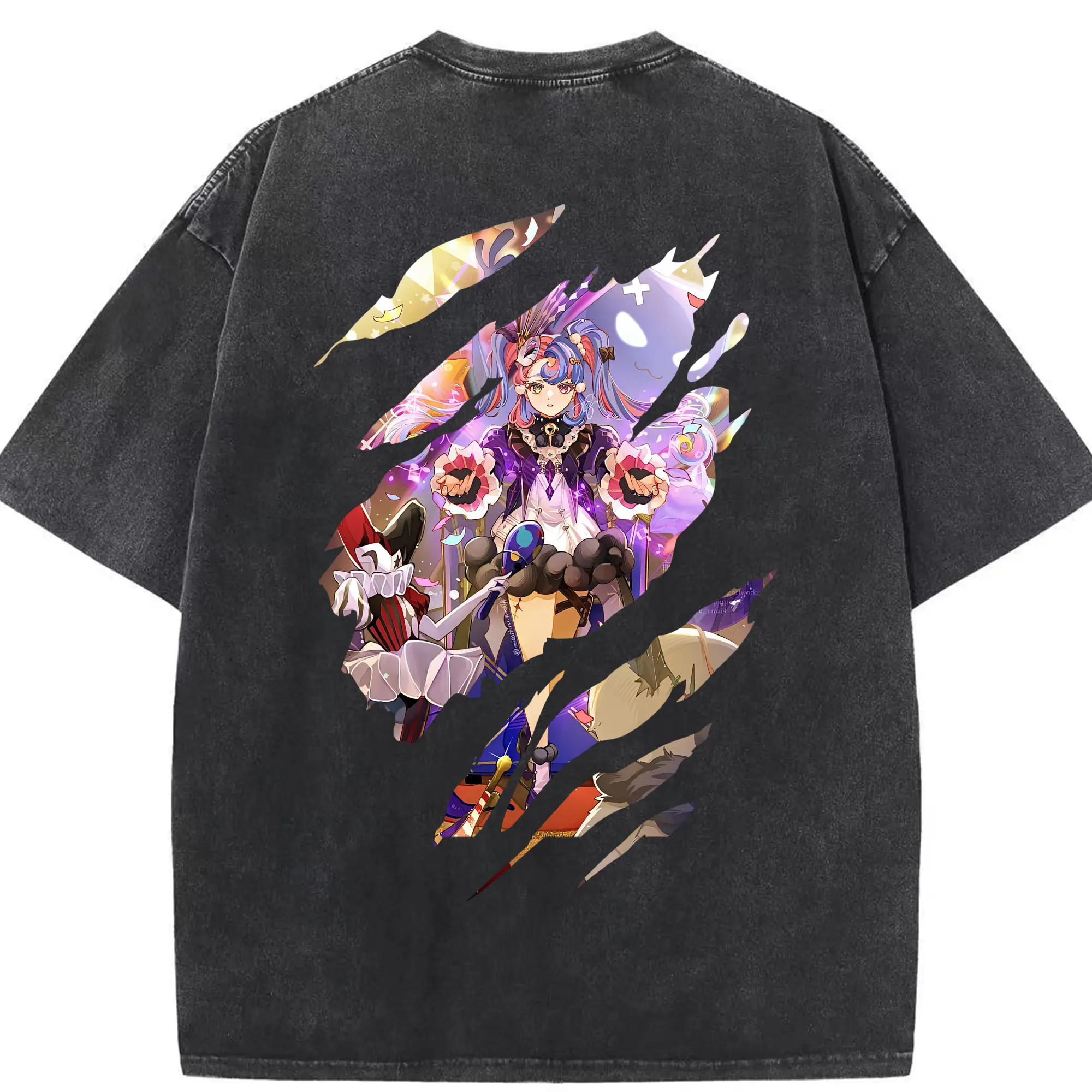 鳴潮 グッズ ロココ - 綿100％ ヴィンテージ風 半袖Tシャツ ・ 背面プリント ・ 柔らか肌触り ・ 通気性 快適 ・ スポーツ カジュアル 外出用