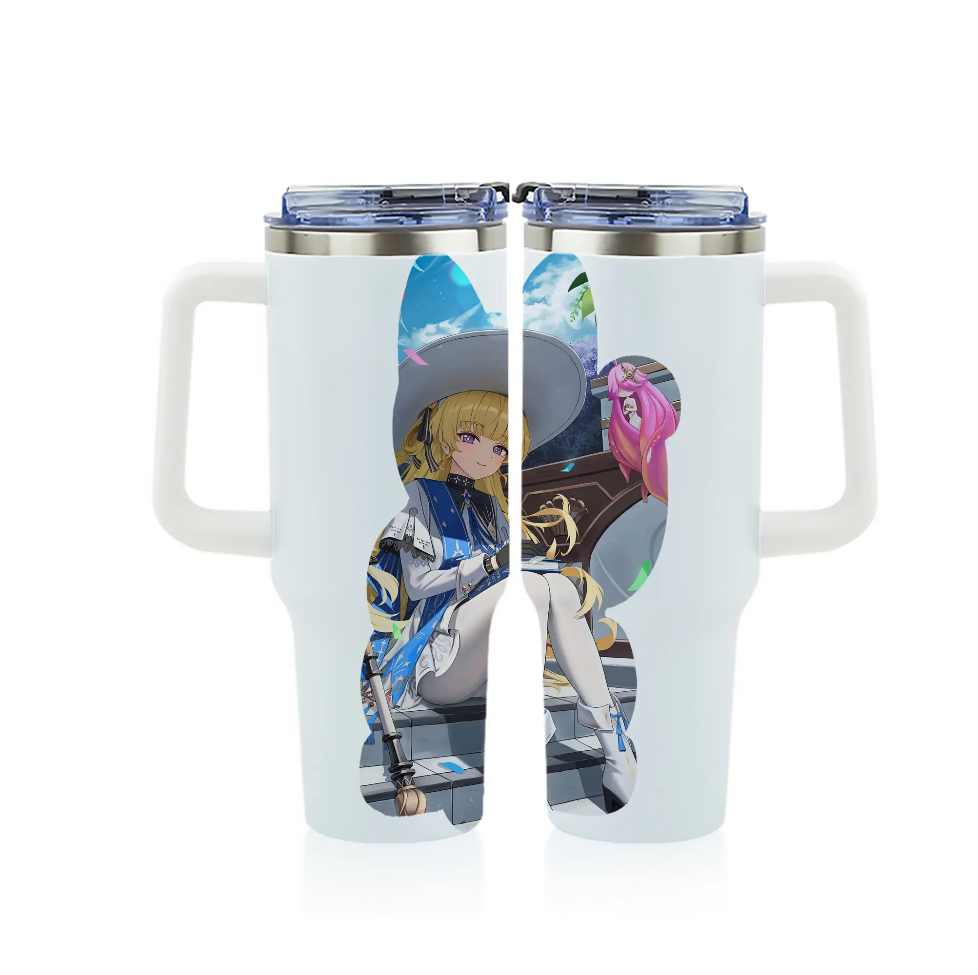 鳴潮 グッズ フィービー - 1200mL フルプリント車用タンブラー ・ 304ステンレス 内側 ・ 201ステンレス 外側 ・ 保温 保冷 ・ 通勤 ドライブ アウトドア用