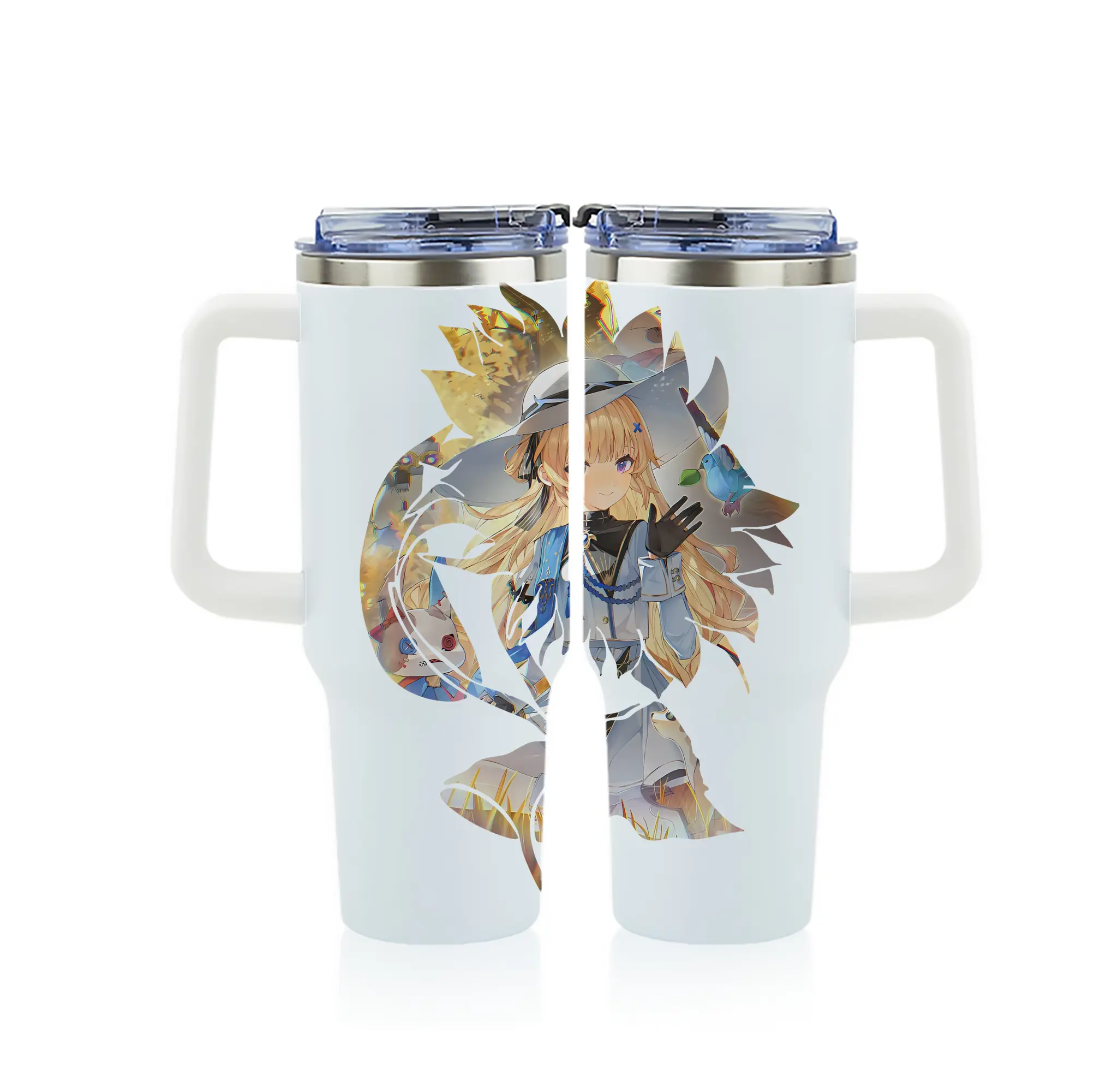 鳴潮 グッズ フィービー - 1200mL フルプリント車用タンブラー ・ 304ステンレス 内側 ・ 201ステンレス 外側 ・ 保温 保冷 ・ 通勤 ドライブ アウトドア用