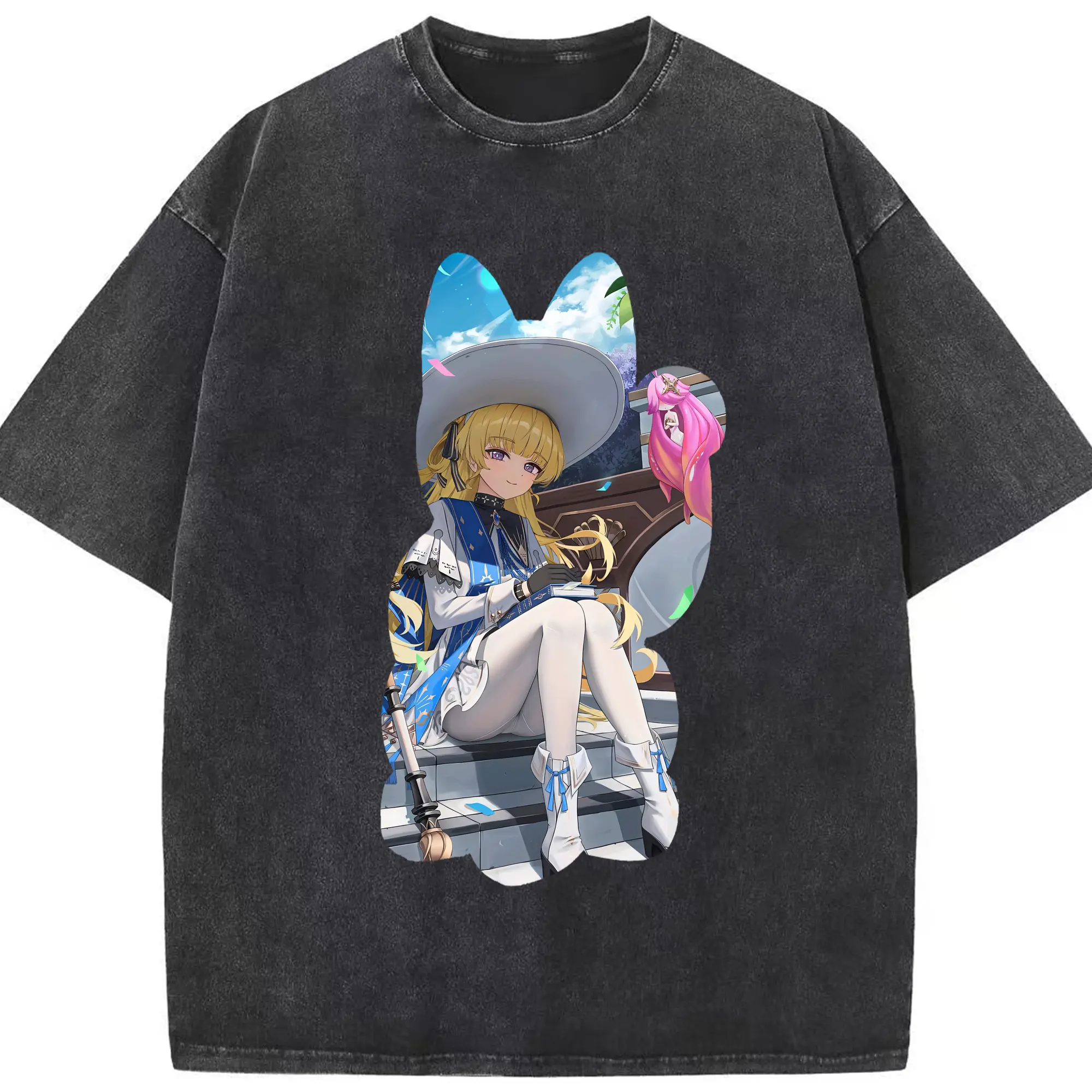 鳴潮 グッズ フィービー - 綿100％ ヴィンテージ風 半袖Tシャツ ・ フロントプリント ・ 柔らか肌触り ・ 通気性 快適 ・ スポーツ カジュアル 外出用