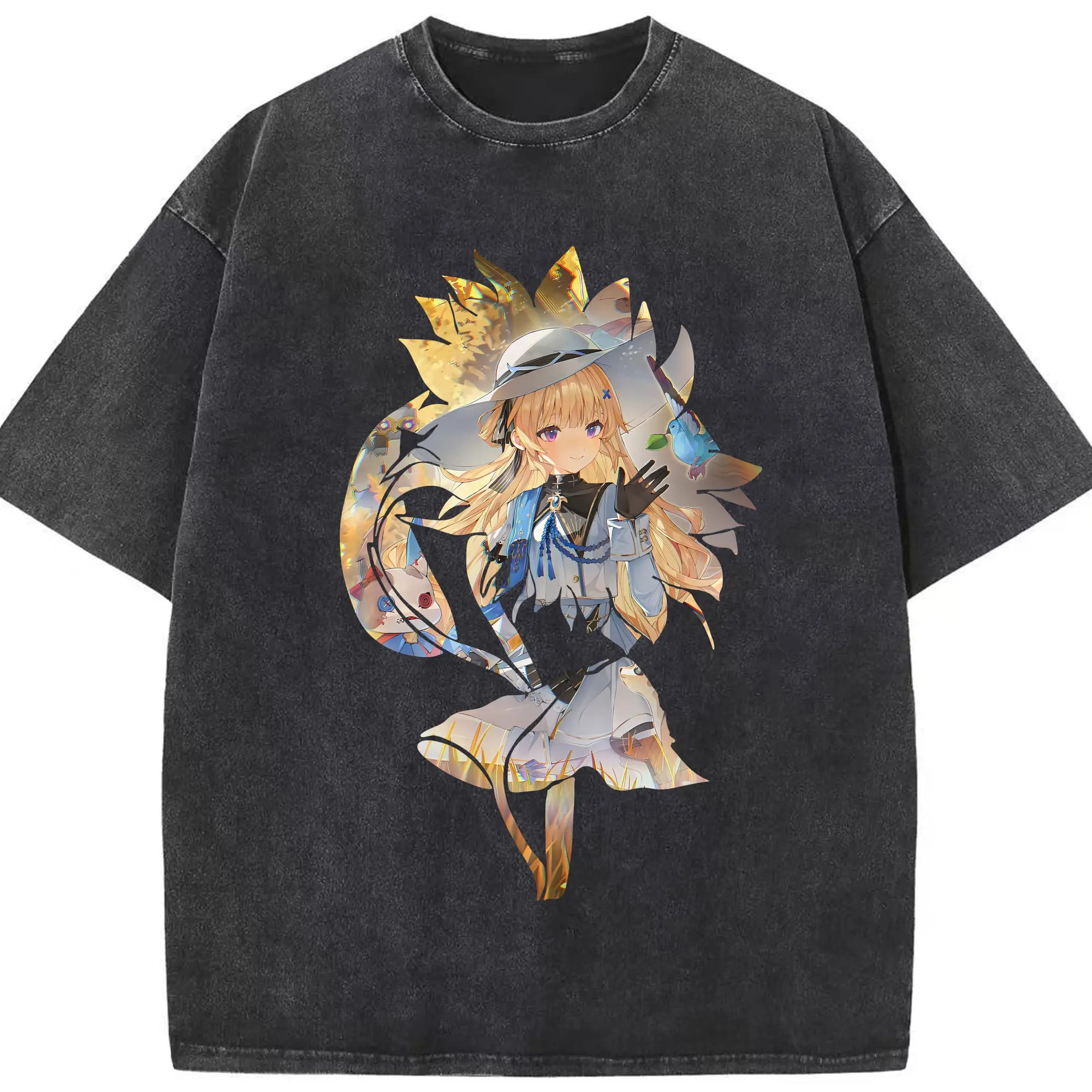 鳴潮 グッズ フィービー - 綿100％ ヴィンテージ風 半袖Tシャツ ・ フロントプリント ・ 柔らか肌触り ・ 通気性 快適 ・ スポーツ カジュアル 外出用
