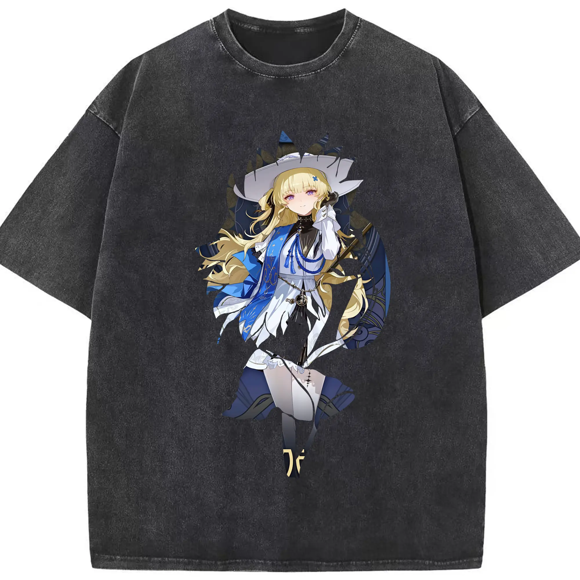 鳴潮 グッズ フィービー - 綿100％ ヴィンテージ風 半袖Tシャツ ・ フロントプリント ・ 柔らか肌触り ・ 通気性 快適 ・ スポーツ カジュアル 外出用
