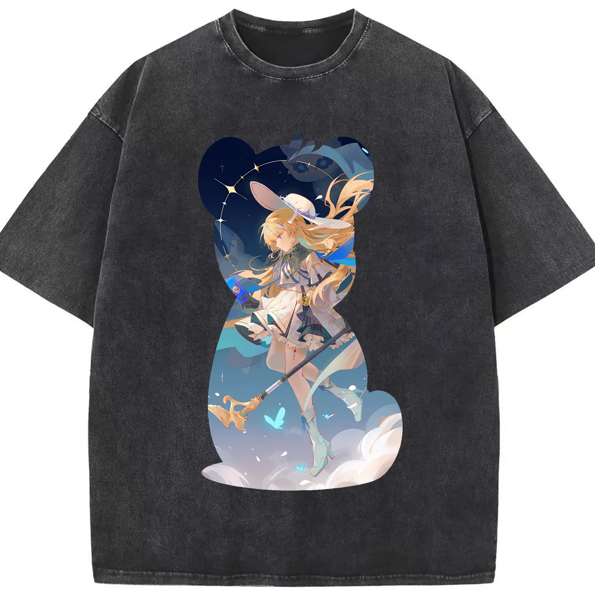 鳴潮 グッズ フィービー - 綿100％ ヴィンテージ風 半袖Tシャツ ・ フロントプリント ・ 柔らか肌触り ・ 通気性 快適 ・ スポーツ カジュアル 外出用