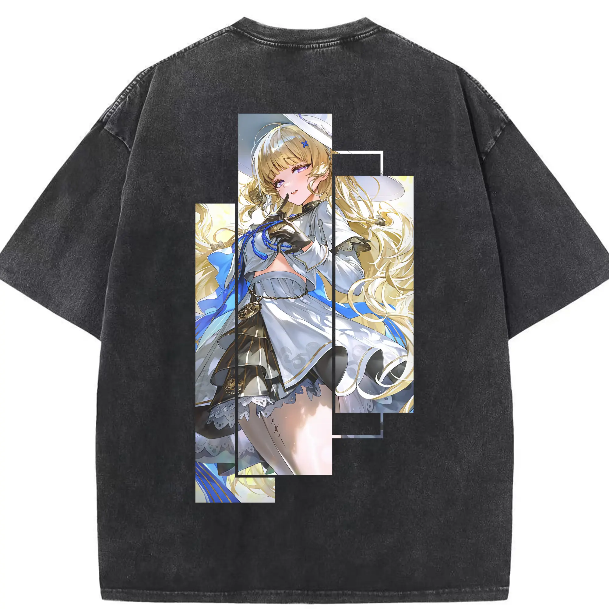 鳴潮 グッズ フィービー - 綿100％ ヴィンテージ風 半袖Tシャツ ・ 背面プリント ・ 柔らか肌触り ・ 通気性 快適 ・ スポーツ カジュアル 外出用
