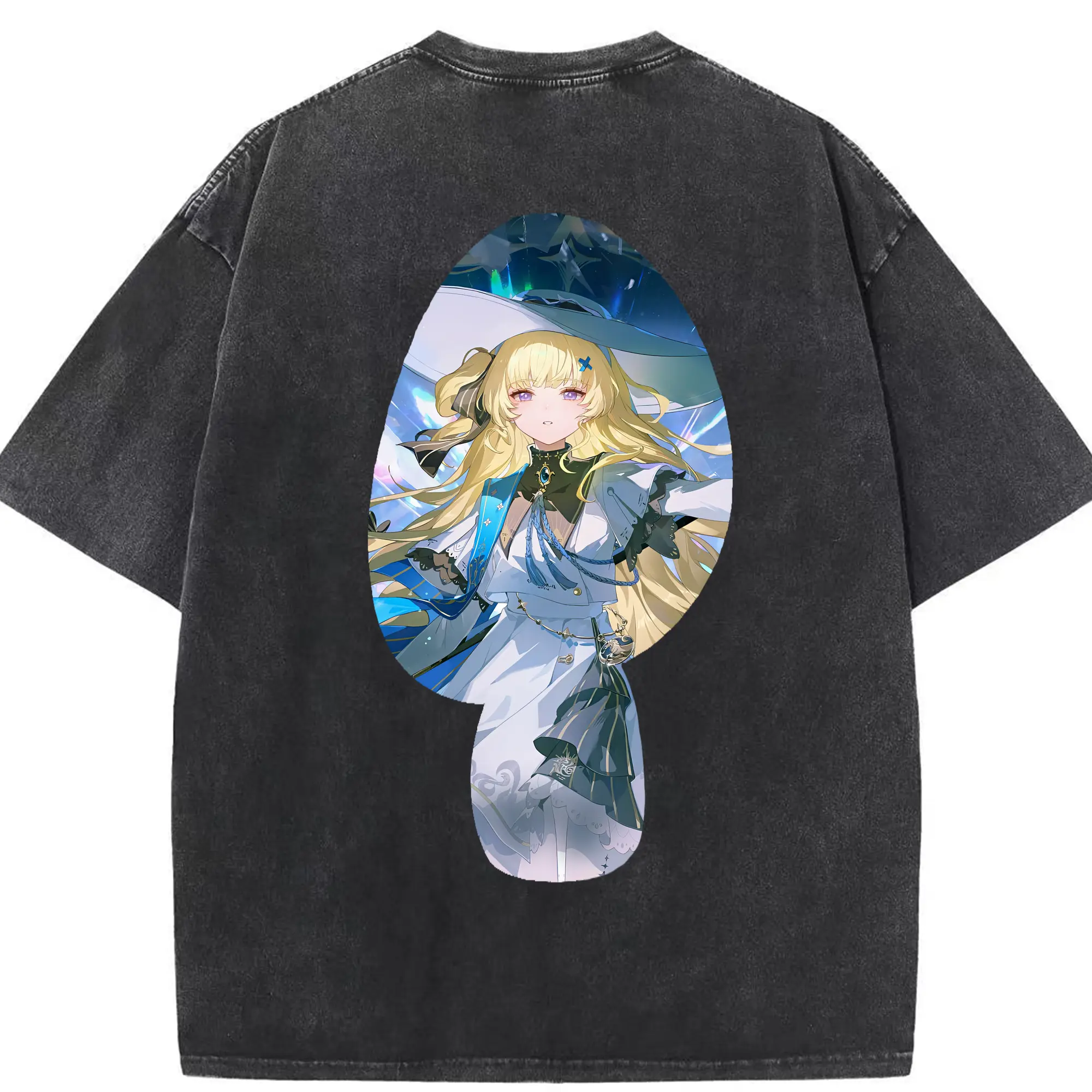 鳴潮 グッズ フィービー - 綿100％ ヴィンテージ風 半袖Tシャツ ・ 背面プリント ・ 柔らか肌触り ・ 通気性 快適 ・ スポーツ カジュアル 外出用