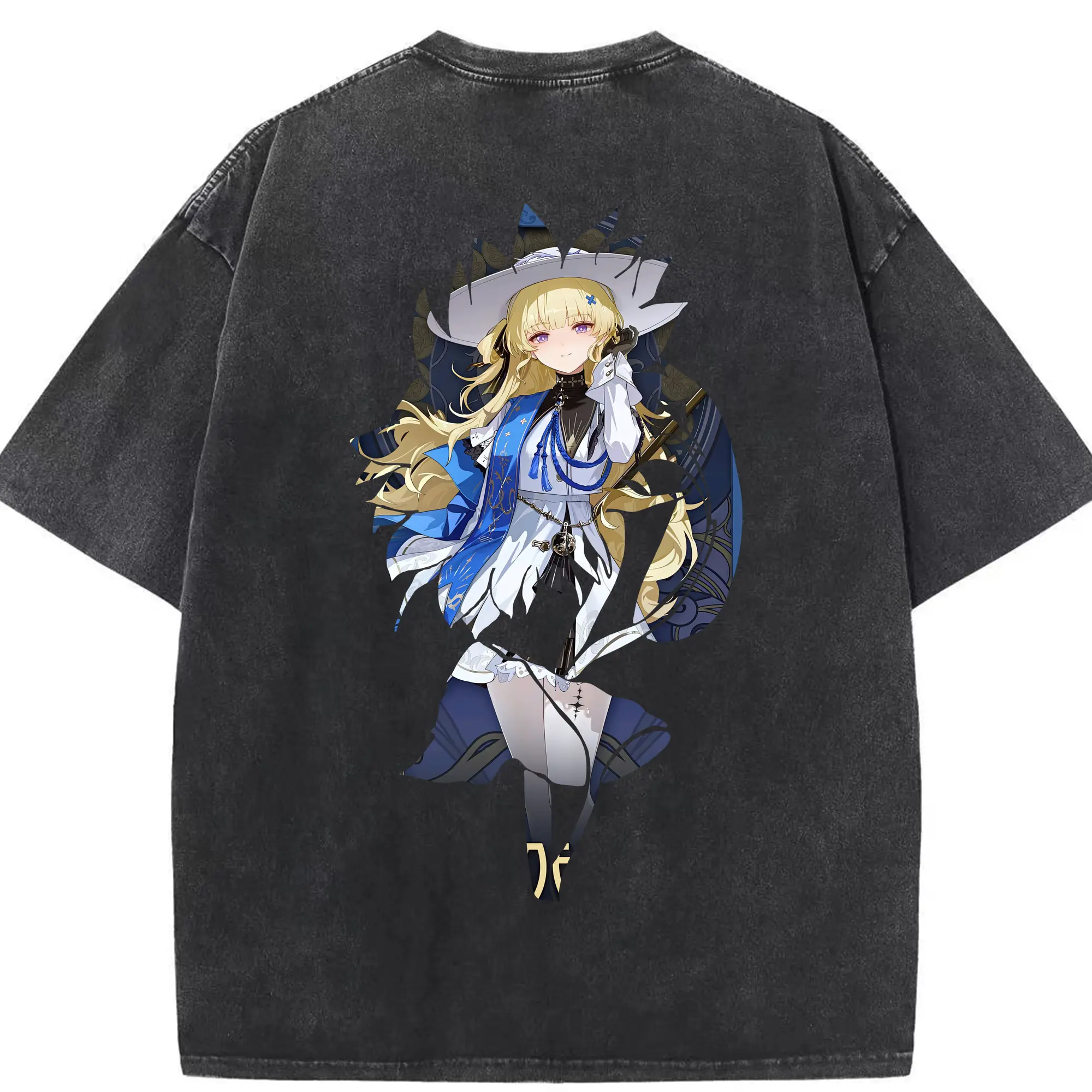 鳴潮 グッズ フィービー - 綿100％ ヴィンテージ風 半袖Tシャツ ・ 背面プリント ・ 柔らか肌触り ・ 通気性 快適 ・ スポーツ カジュアル 外出用