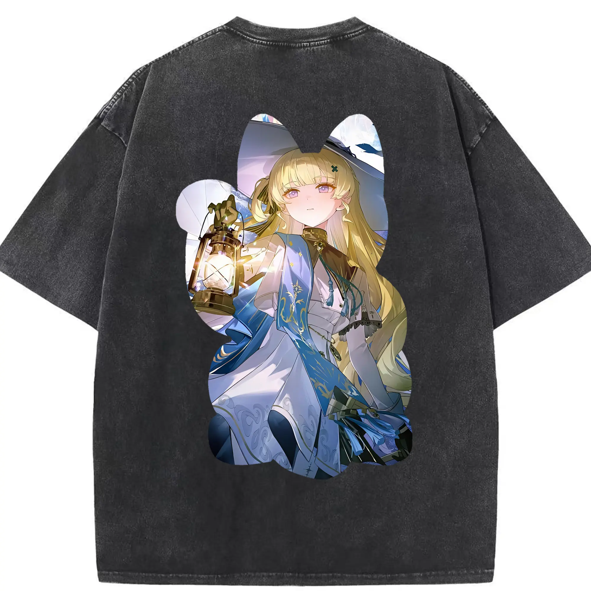 鳴潮 グッズ フィービー - 綿100％ ヴィンテージ風 半袖Tシャツ ・ 背面プリント ・ 柔らか肌触り ・ 通気性 快適 ・ スポーツ カジュアル 外出用