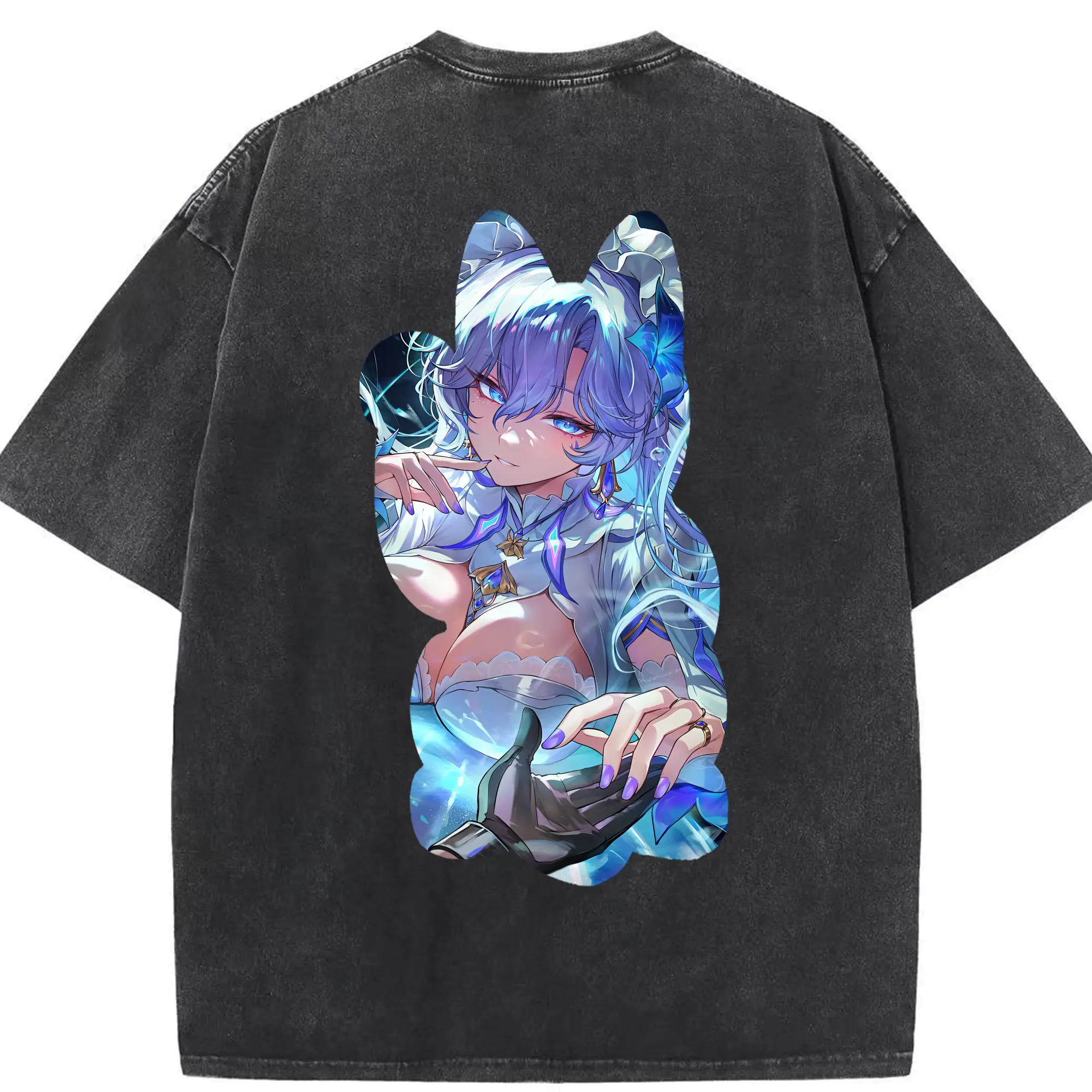 鳴潮 グッズ カンタレラ - 綿100％ ヴィンテージ風 半袖Tシャツ ・ 背面プリント ・ 柔らか肌触り ・ 通気性 快適 ・ スポーツ カジュアル 外出用