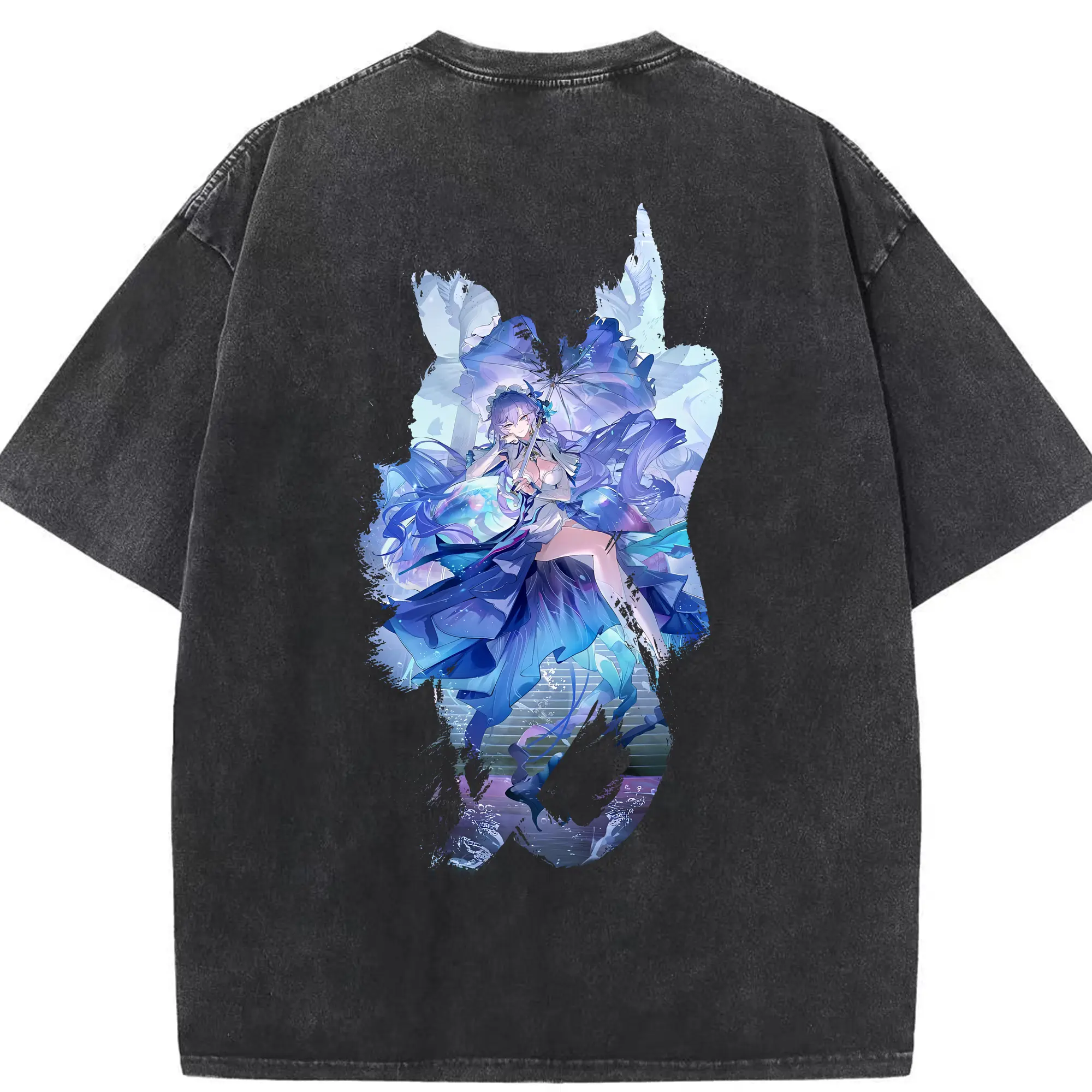 鳴潮 グッズ カンタレラ - 綿100％ ヴィンテージ風 半袖Tシャツ ・ 背面プリント ・ 柔らか肌触り ・ 通気性 快適 ・ スポーツ カジュアル 外出用