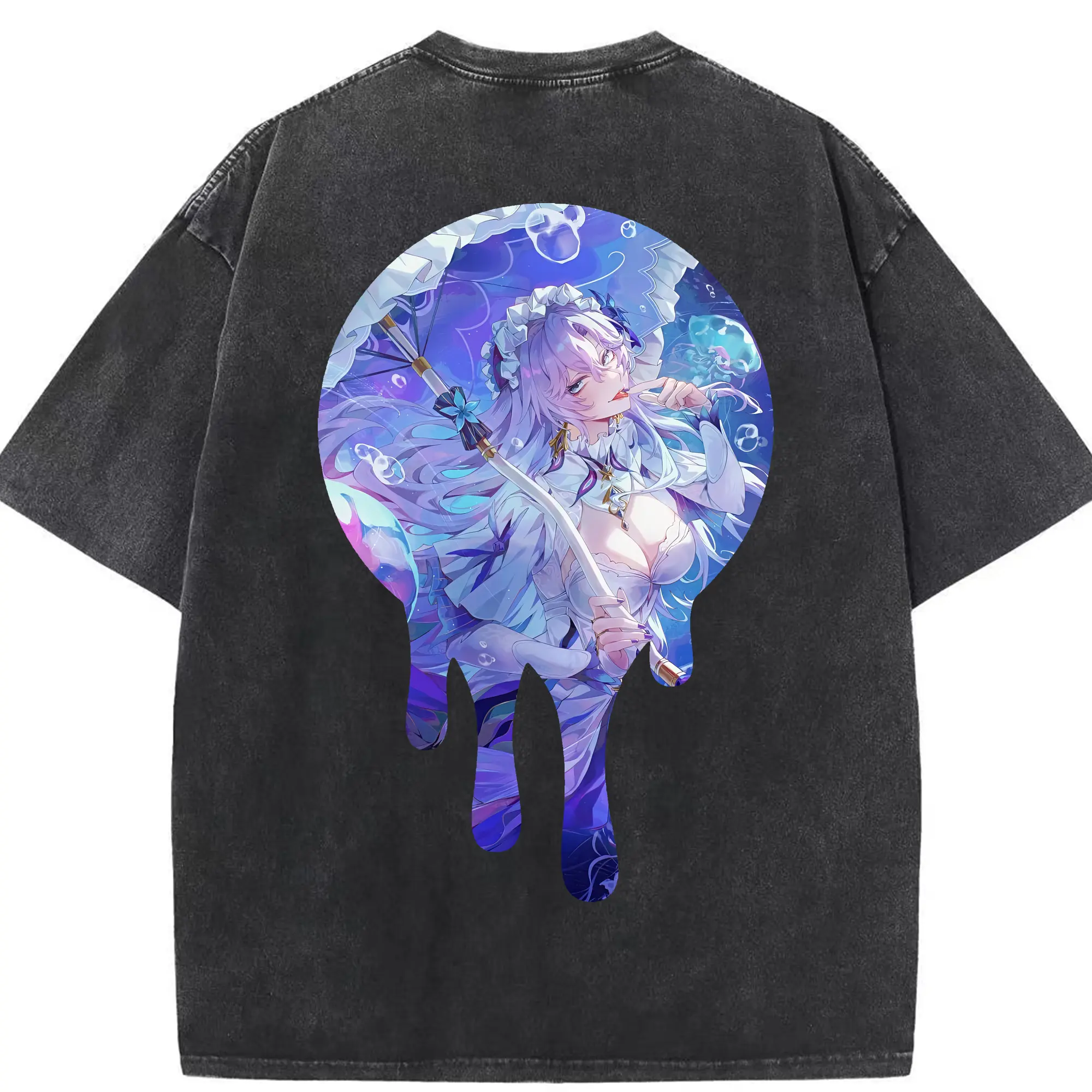 鳴潮 グッズ カンタレラ - 綿100％ ヴィンテージ風 半袖Tシャツ ・ 背面プリント ・ 柔らか肌触り ・ 通気性 快適 ・ スポーツ カジュアル 外出用