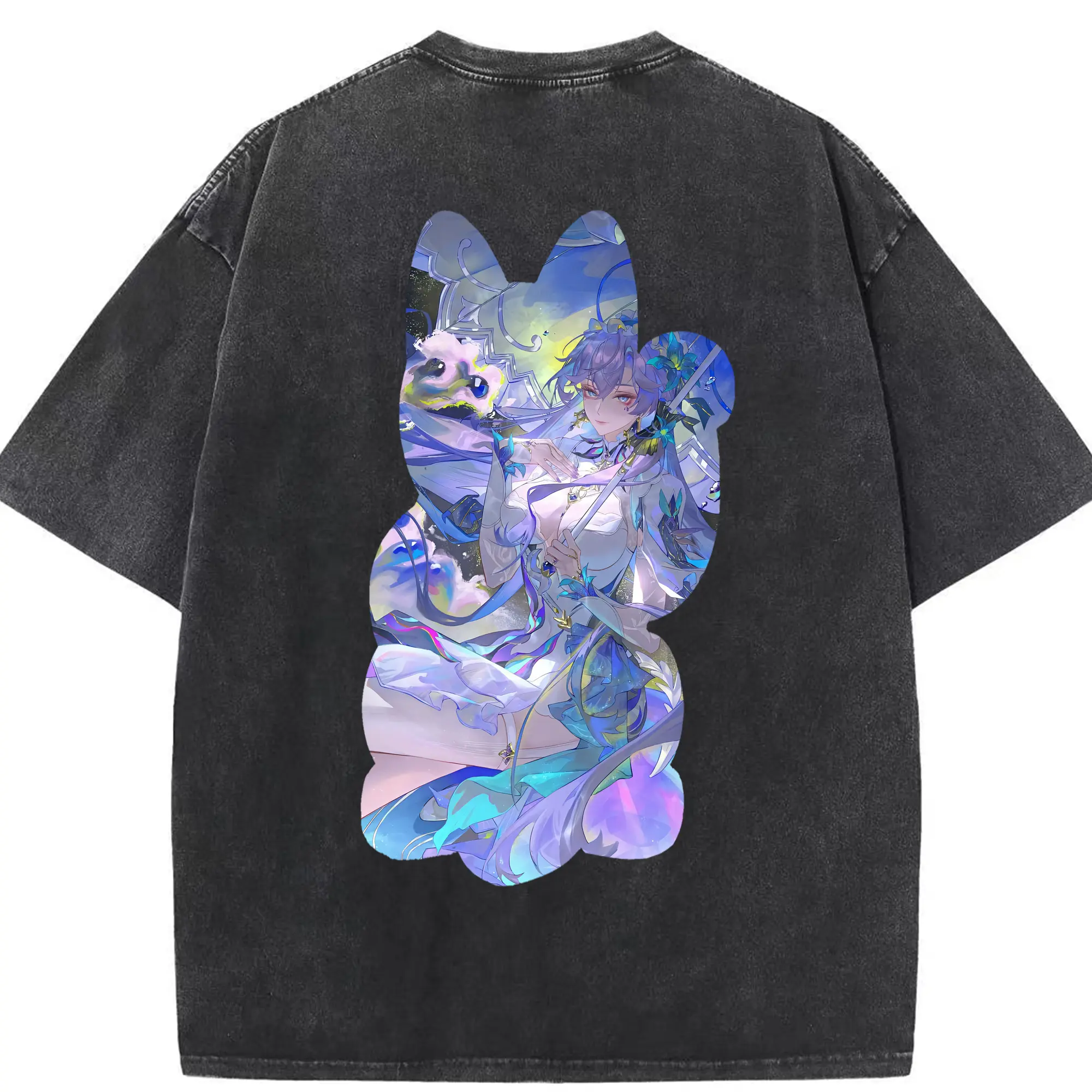 鳴潮 グッズ カンタレラ - 綿100％ ヴィンテージ風 半袖Tシャツ ・ 背面プリント ・ 柔らか肌触り ・ 通気性 快適 ・ スポーツ カジュアル 外出用