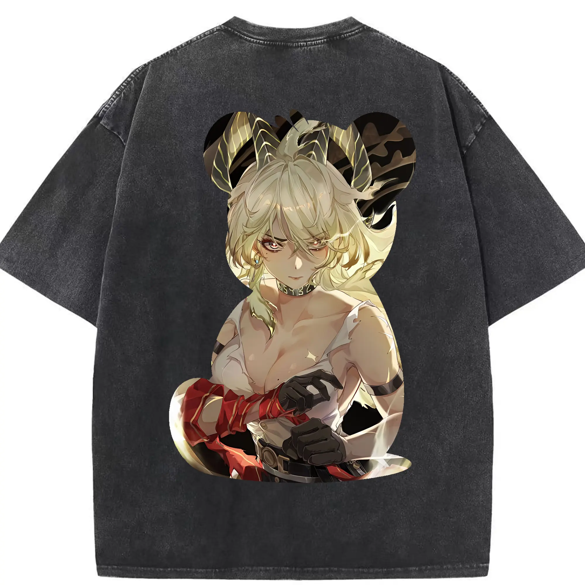 鳴潮 グッズ ザンニー - 綿100％ ヴィンテージ風 半袖Tシャツ ・ 背面プリント ・ 柔らか肌触り ・ 通気性 快適 ・ スポーツ カジュアル 外出用