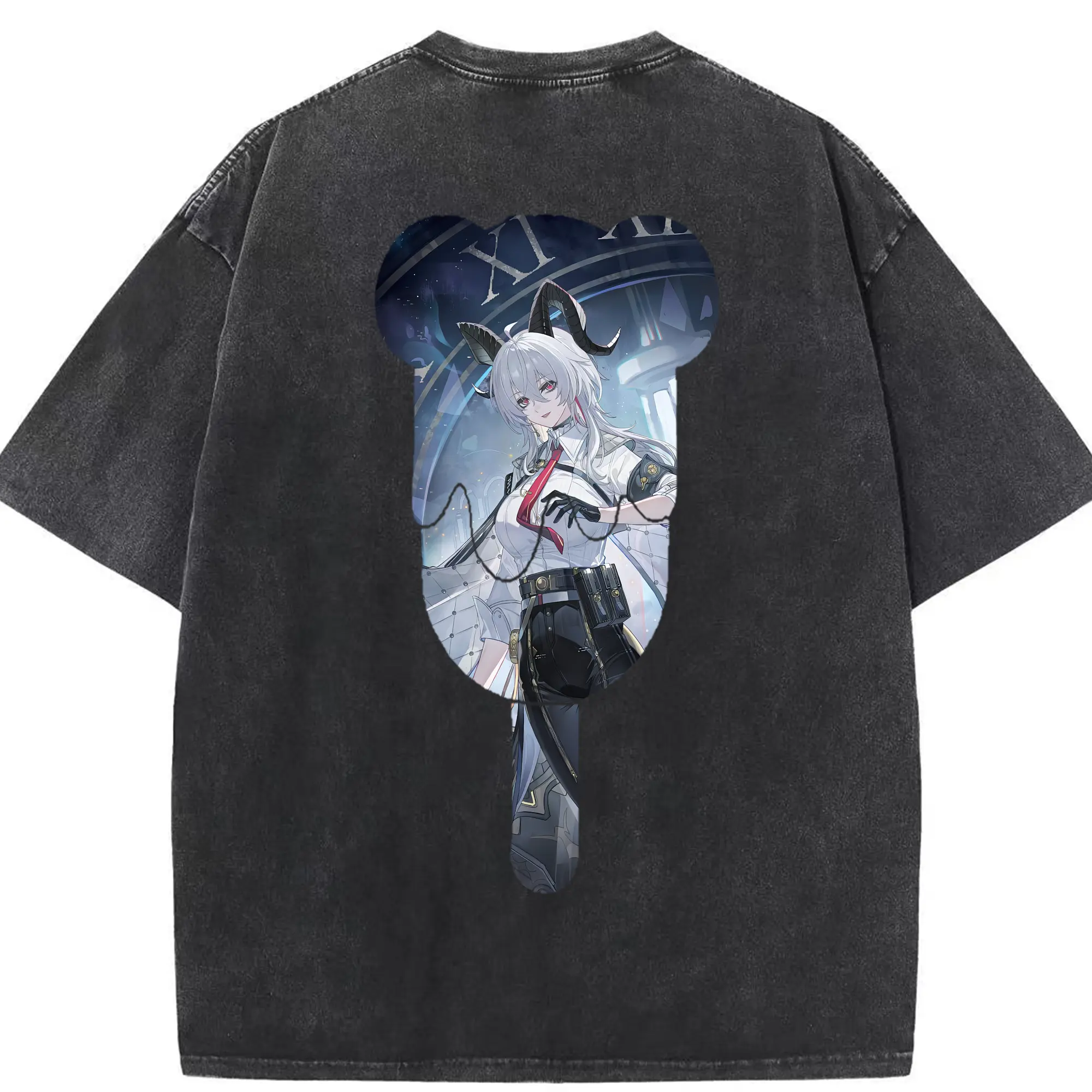 鳴潮 グッズ ザンニー - 綿100％ ヴィンテージ風 半袖Tシャツ ・ 背面プリント ・ 柔らか肌触り ・ 通気性 快適 ・ スポーツ カジュアル 外出用