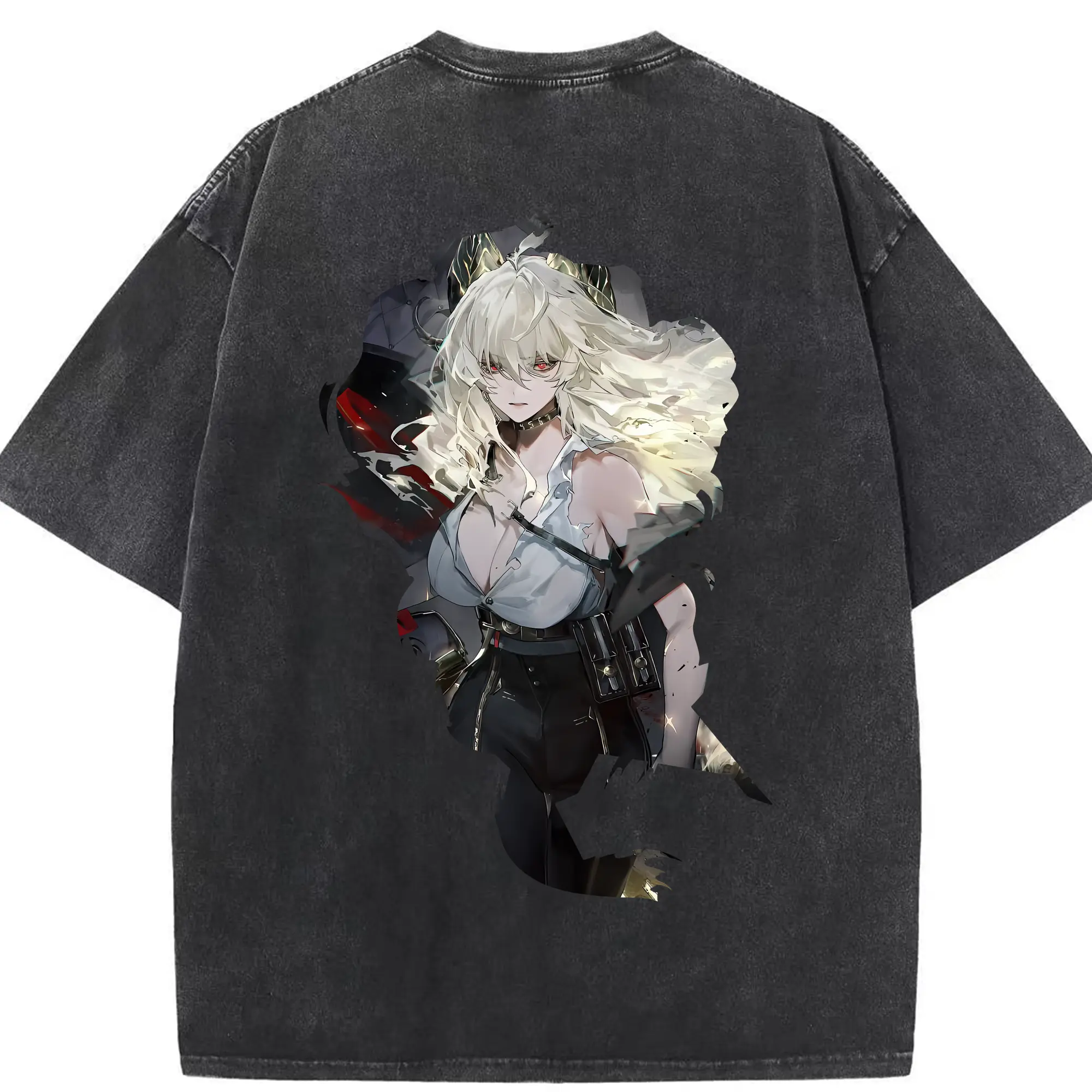 鳴潮 グッズ ザンニー - 綿100％ ヴィンテージ風 半袖Tシャツ ・ 背面プリント ・ 柔らか肌触り ・ 通気性 快適 ・ スポーツ カジュアル 外出用