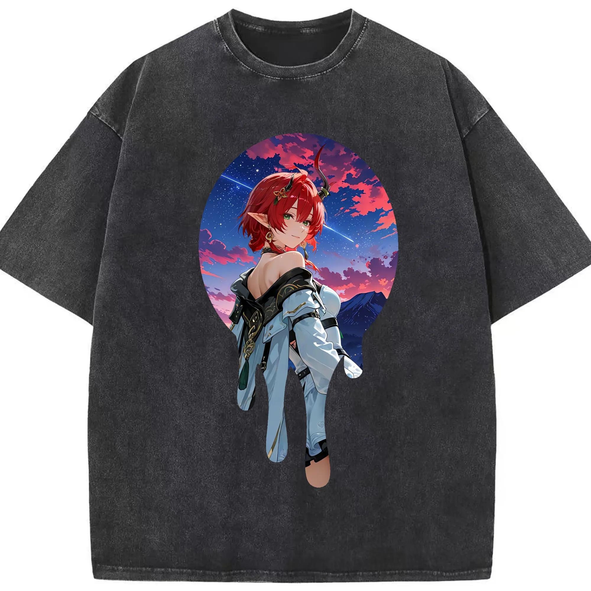 鳴潮 グッズ シャコンヌ - 綿100％ ヴィンテージ風 半袖Tシャツ ・ フロントプリント ・ 柔らか肌触り ・ 通気性 快適 ・ スポーツ カジュアル 外出用