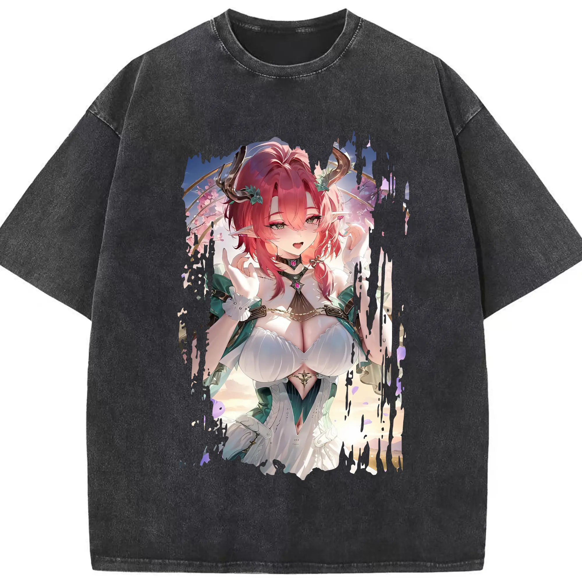 鳴潮 グッズ シャコンヌ - 綿100％ ヴィンテージ風 半袖Tシャツ ・ フロントプリント ・ 柔らか肌触り ・ 通気性 快適 ・ スポーツ カジュアル 外出用