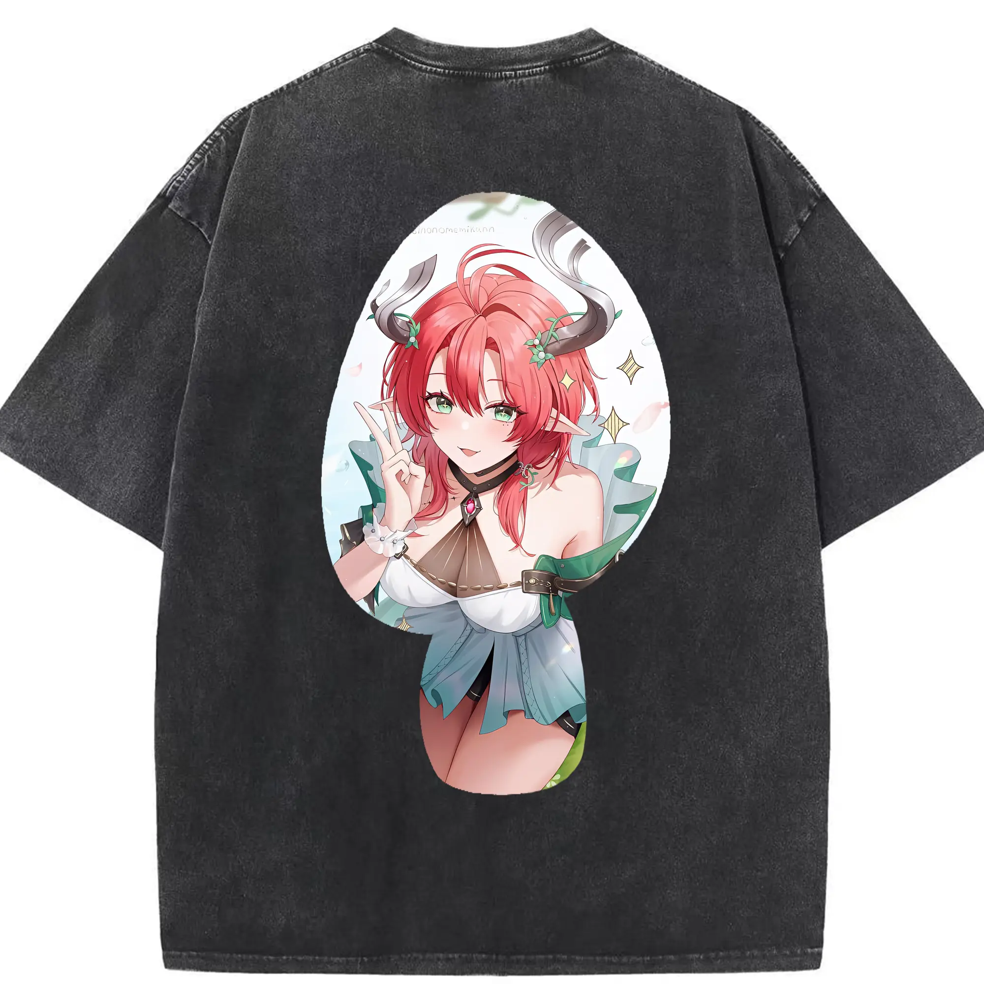 鳴潮 グッズ シャコンヌ - 綿100％ ヴィンテージ風 半袖Tシャツ ・ 背面プリント ・ 柔らか肌触り ・ 通気性 快適 ・ スポーツ カジュアル 外出用