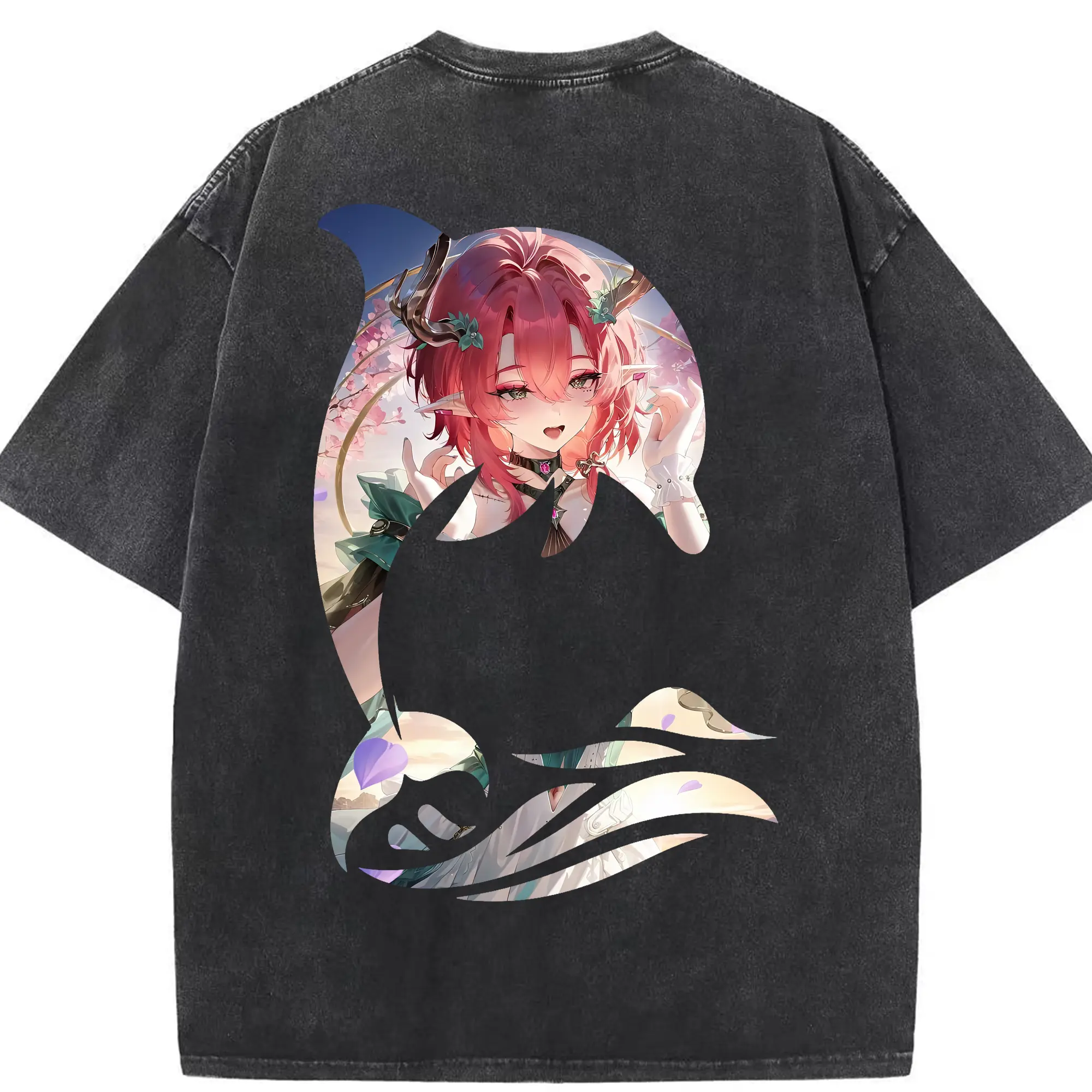 鳴潮 グッズ シャコンヌ - 綿100％ ヴィンテージ風 半袖Tシャツ ・ 背面プリント ・ 柔らか肌触り ・ 通気性 快適 ・ スポーツ カジュアル 外出用