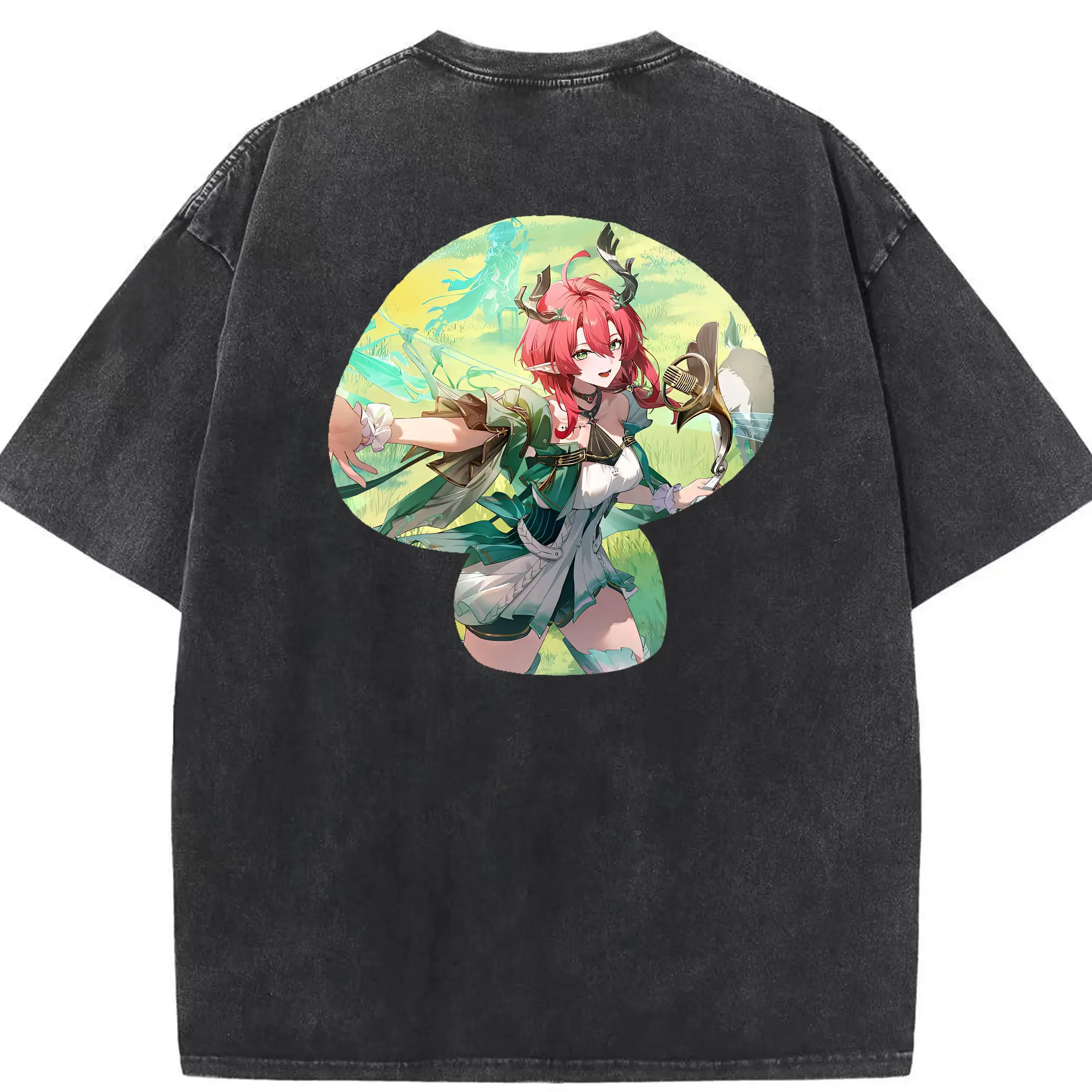 鳴潮 グッズ シャコンヌ - 綿100％ ヴィンテージ風 半袖Tシャツ ・ 背面プリント ・ 柔らか肌触り ・ 通気性 快適 ・ スポーツ カジュアル 外出用