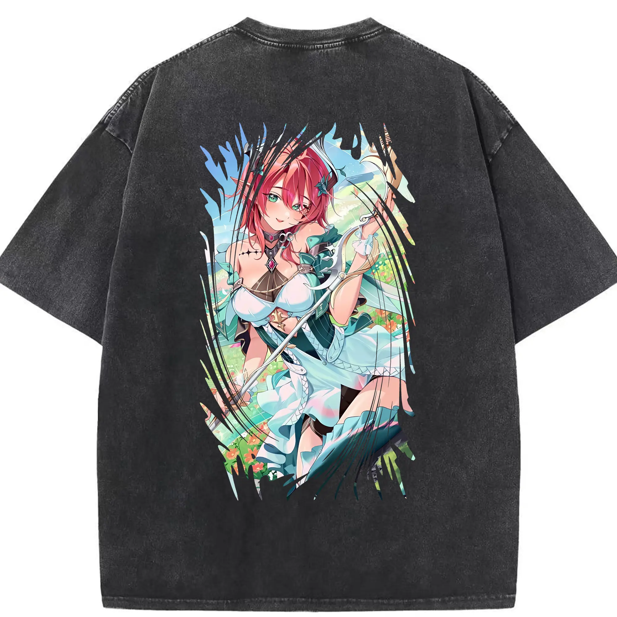 鳴潮 グッズ シャコンヌ - 綿100％ ヴィンテージ風 半袖Tシャツ ・ 背面プリント ・ 柔らか肌触り ・ 通気性 快適 ・ スポーツ カジュアル 外出用