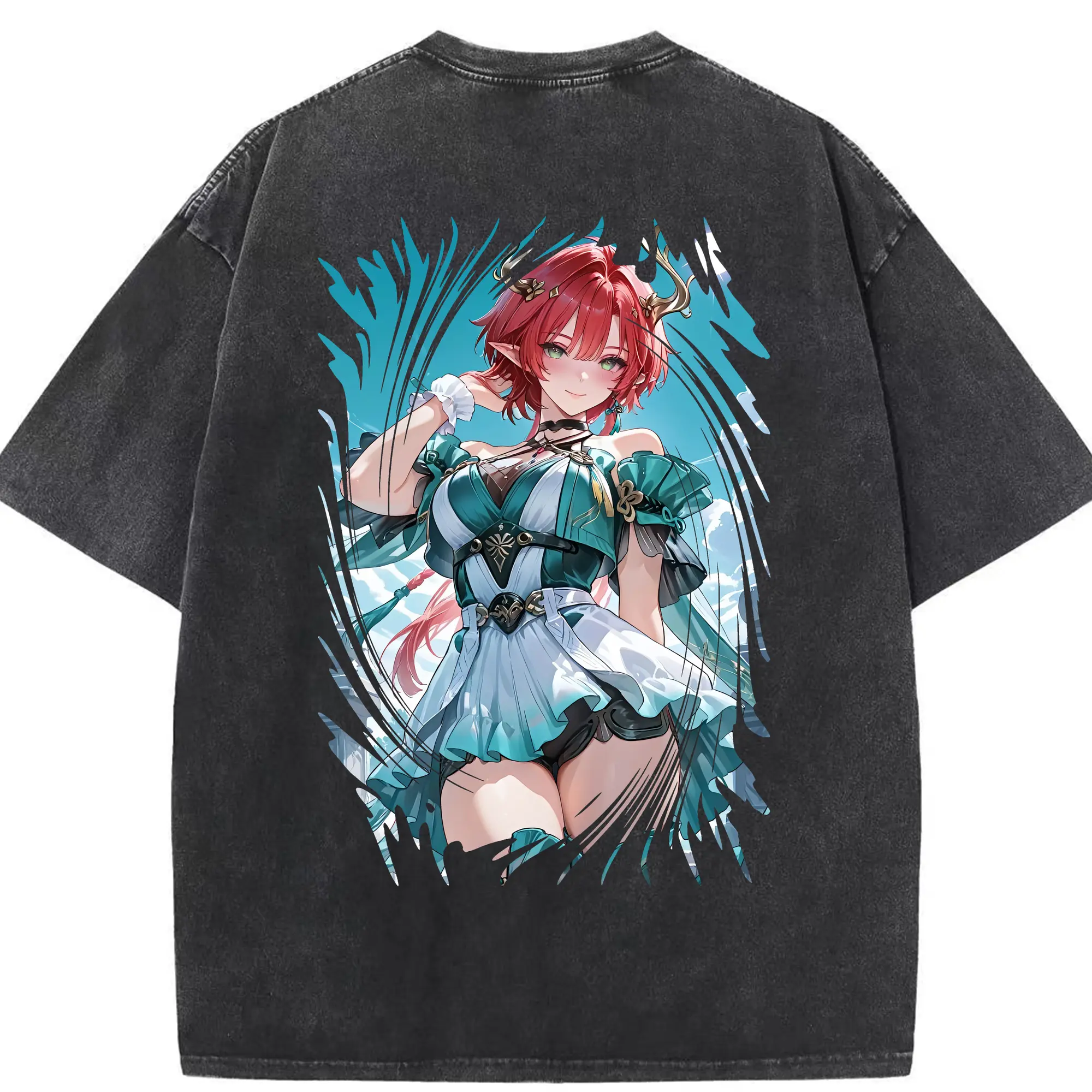 鳴潮 グッズ シャコンヌ - 綿100％ ヴィンテージ風 半袖Tシャツ ・ 背面プリント ・ 柔らか肌触り ・ 通気性 快適 ・ スポーツ カジュアル 外出用