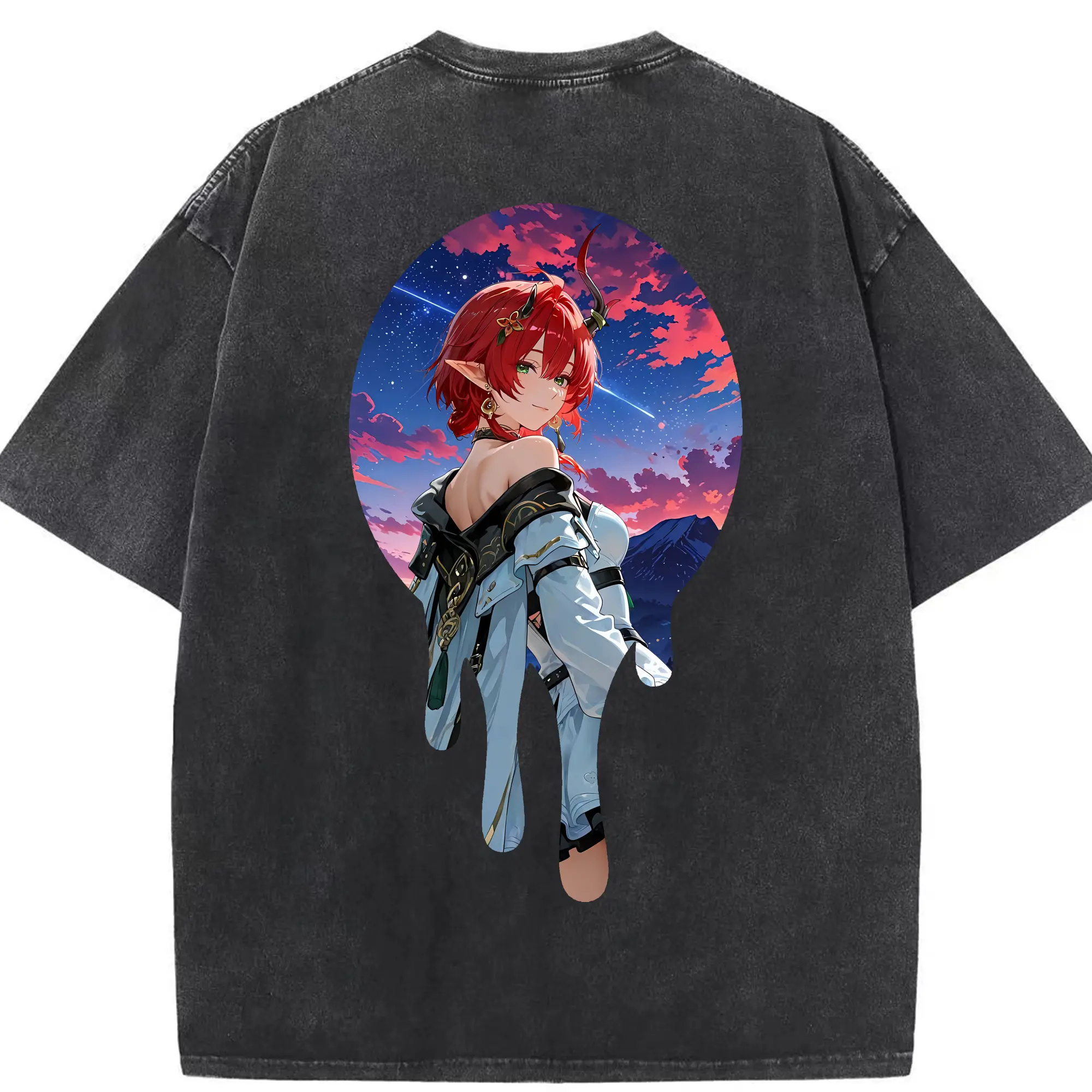 鳴潮 グッズ シャコンヌ - 綿100％ ヴィンテージ風 半袖Tシャツ ・ 背面プリント ・ 柔らか肌触り ・ 通気性 快適 ・ スポーツ カジュアル 外出用