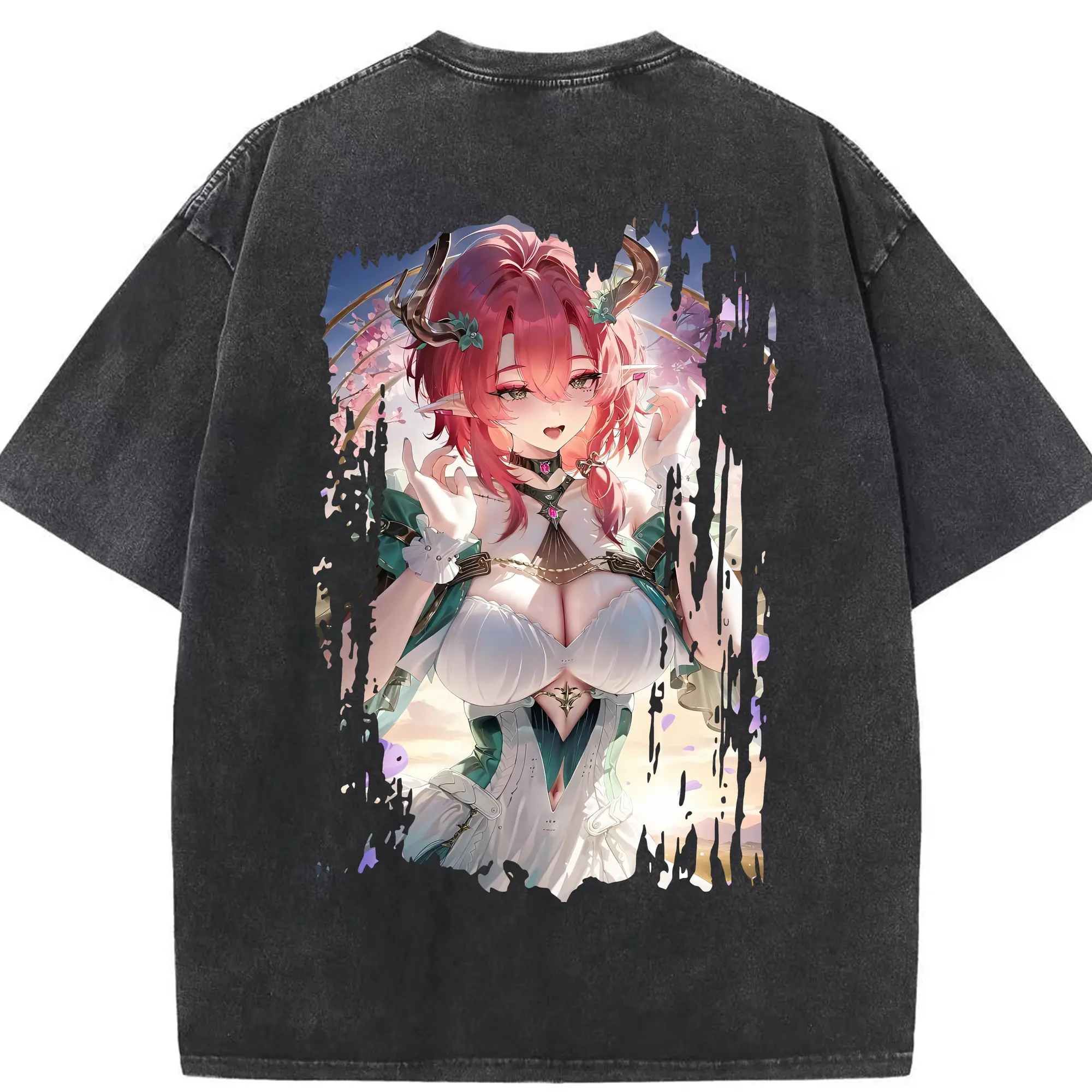 鳴潮 グッズ シャコンヌ - 綿100％ ヴィンテージ風 半袖Tシャツ ・ 背面プリント ・ 柔らか肌触り ・ 通気性 快適 ・ スポーツ カジュアル 外出用