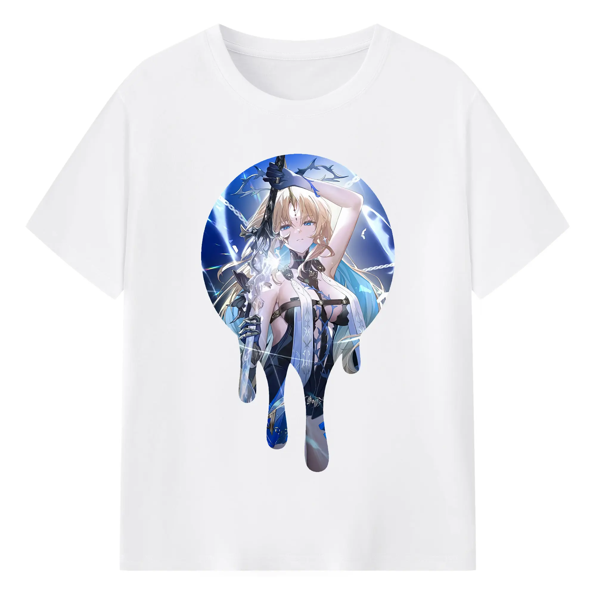 鳴潮 グッズ カルテジア - 綿100％ 半袖Tシャツ ・ フロントプリント ・ 快適 通気性 ・ 日常使い 散歩 スポーツ用