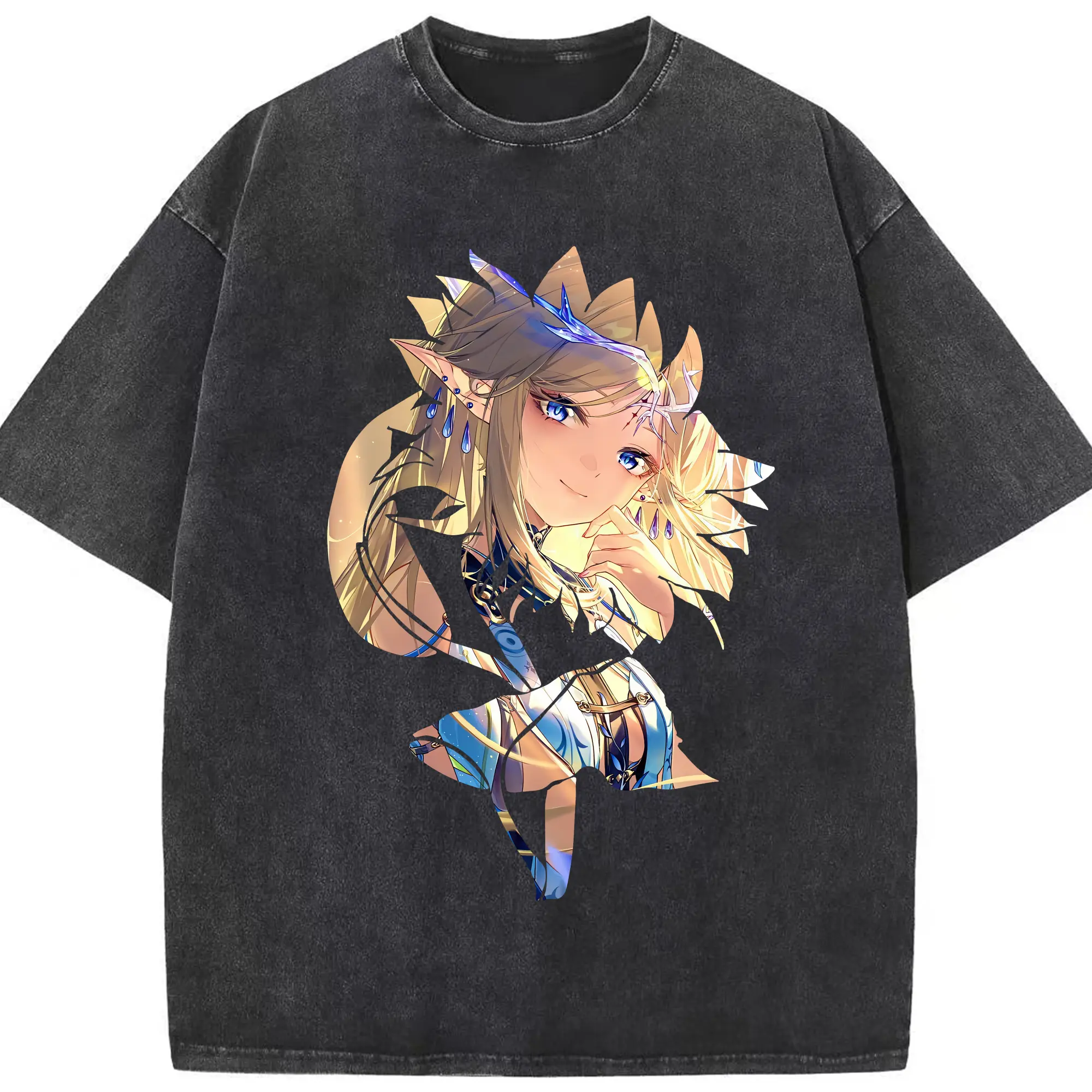 鳴潮 グッズ カルテジア - 綿100％ ヴィンテージ風 半袖Tシャツ ・ フロントプリント ・ 柔らか肌触り ・ 通気性 快適 ・ スポーツ カジュアル 外出用