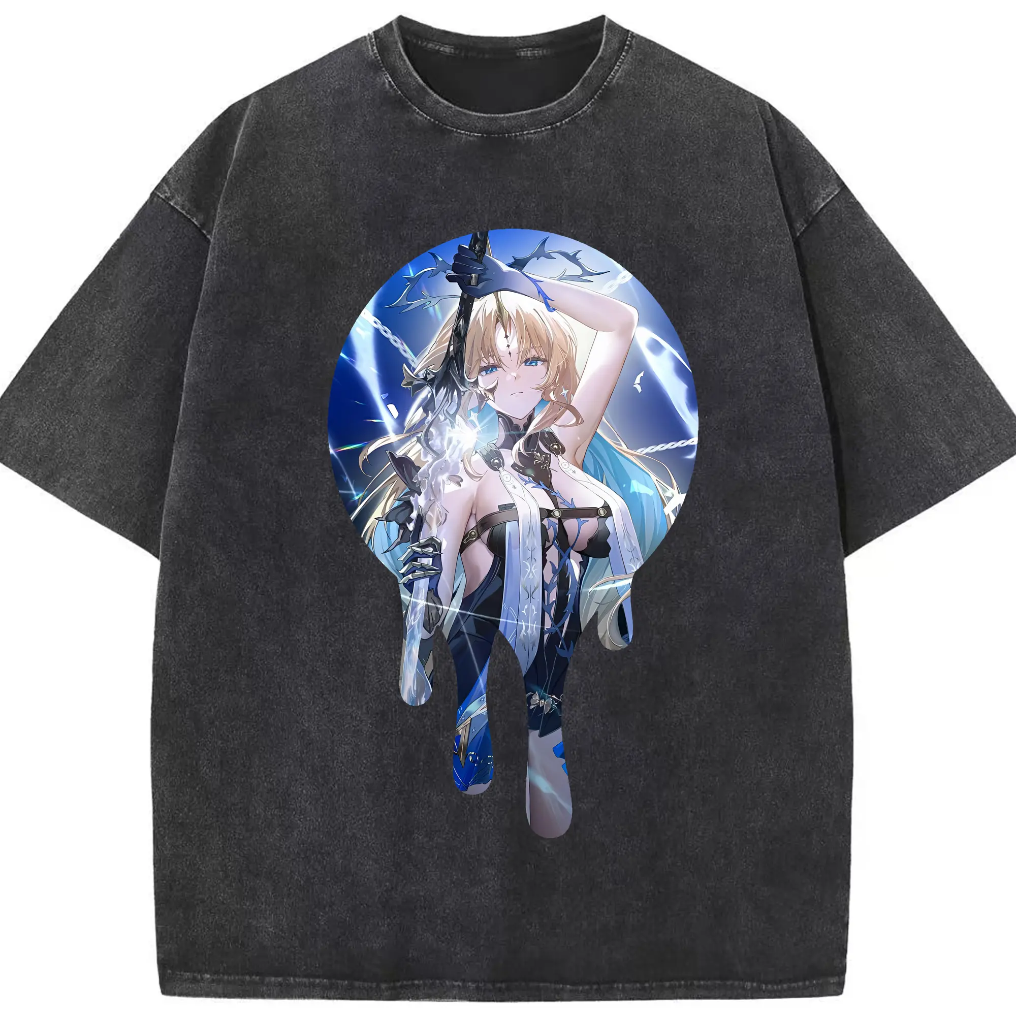 鳴潮 グッズ カルテジア - 綿100％ ヴィンテージ風 半袖Tシャツ ・ フロントプリント ・ 柔らか肌触り ・ 通気性 快適 ・ スポーツ カジュアル 外出用