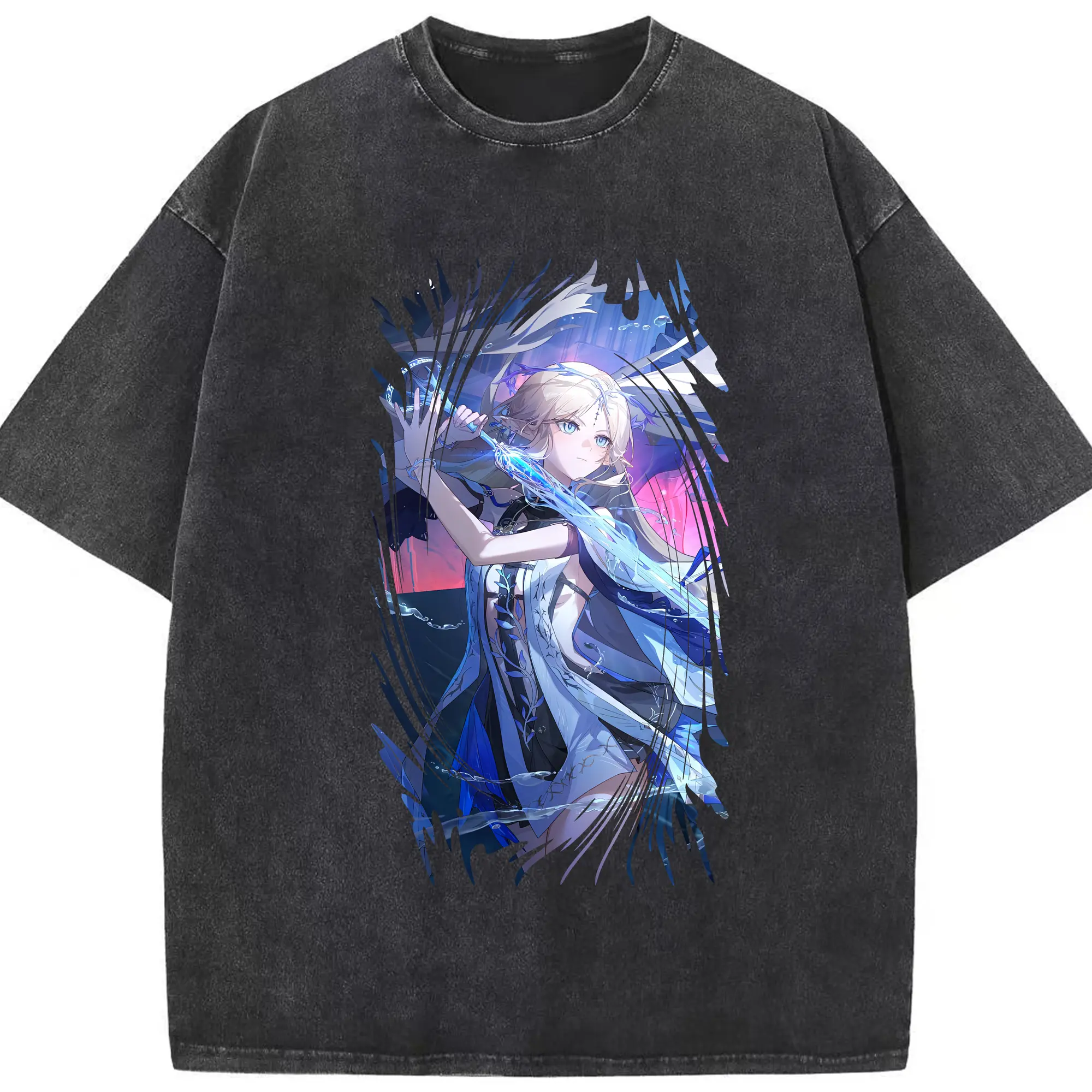 鳴潮 グッズ カルテジア - 綿100％ ヴィンテージ風 半袖Tシャツ ・ フロントプリント ・ 柔らか肌触り ・ 通気性 快適 ・ スポーツ カジュアル 外出用