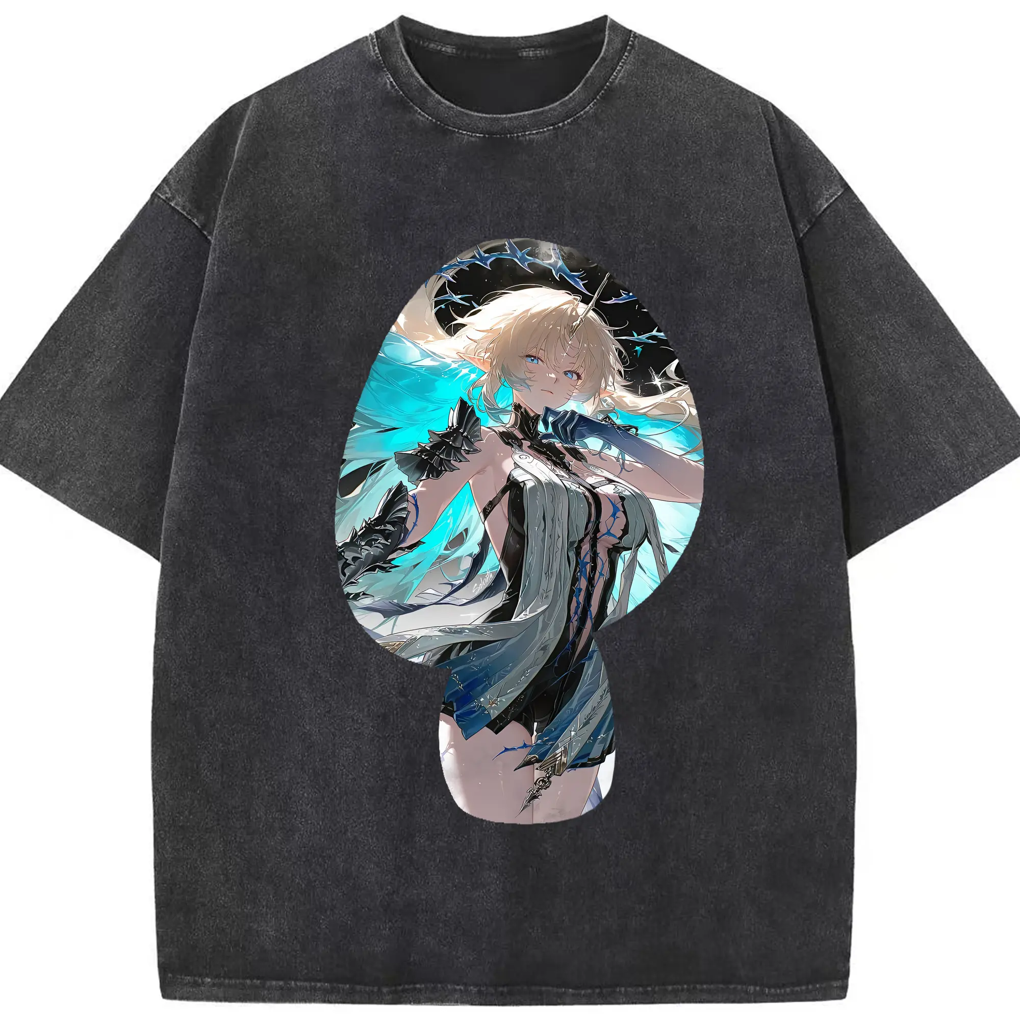 鳴潮 グッズ カルテジア - 綿100％ ヴィンテージ風 半袖Tシャツ ・ フロントプリント ・ 柔らか肌触り ・ 通気性 快適 ・ スポーツ カジュアル 外出用