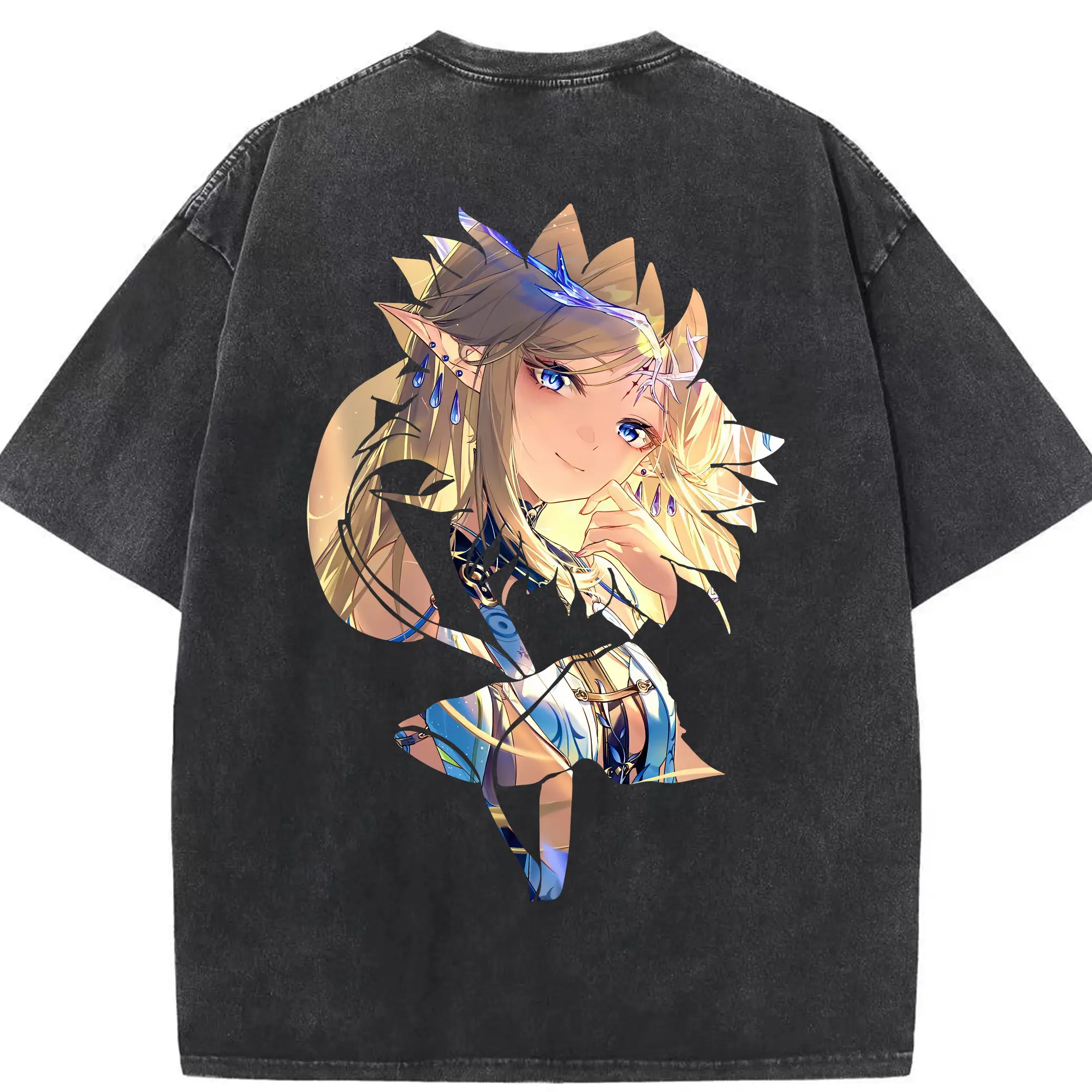 鳴潮 グッズ カルテジア - 綿100％ ヴィンテージ風 半袖Tシャツ ・ 背面プリント ・ 柔らか肌触り ・ 通気性 快適 ・ スポーツ カジュアル 外出用