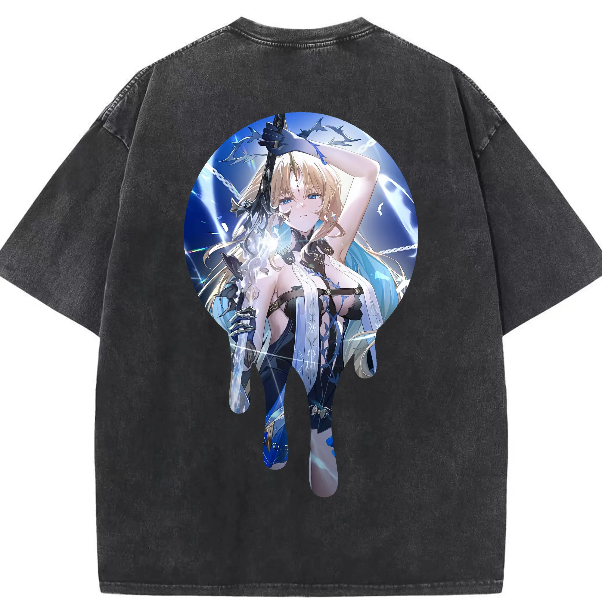 鳴潮 グッズ カルテジア - 綿100％ ヴィンテージ風 半袖Tシャツ ・ 背面プリント ・ 柔らか肌触り ・ 通気性 快適 ・ スポーツ カジュアル 外出用