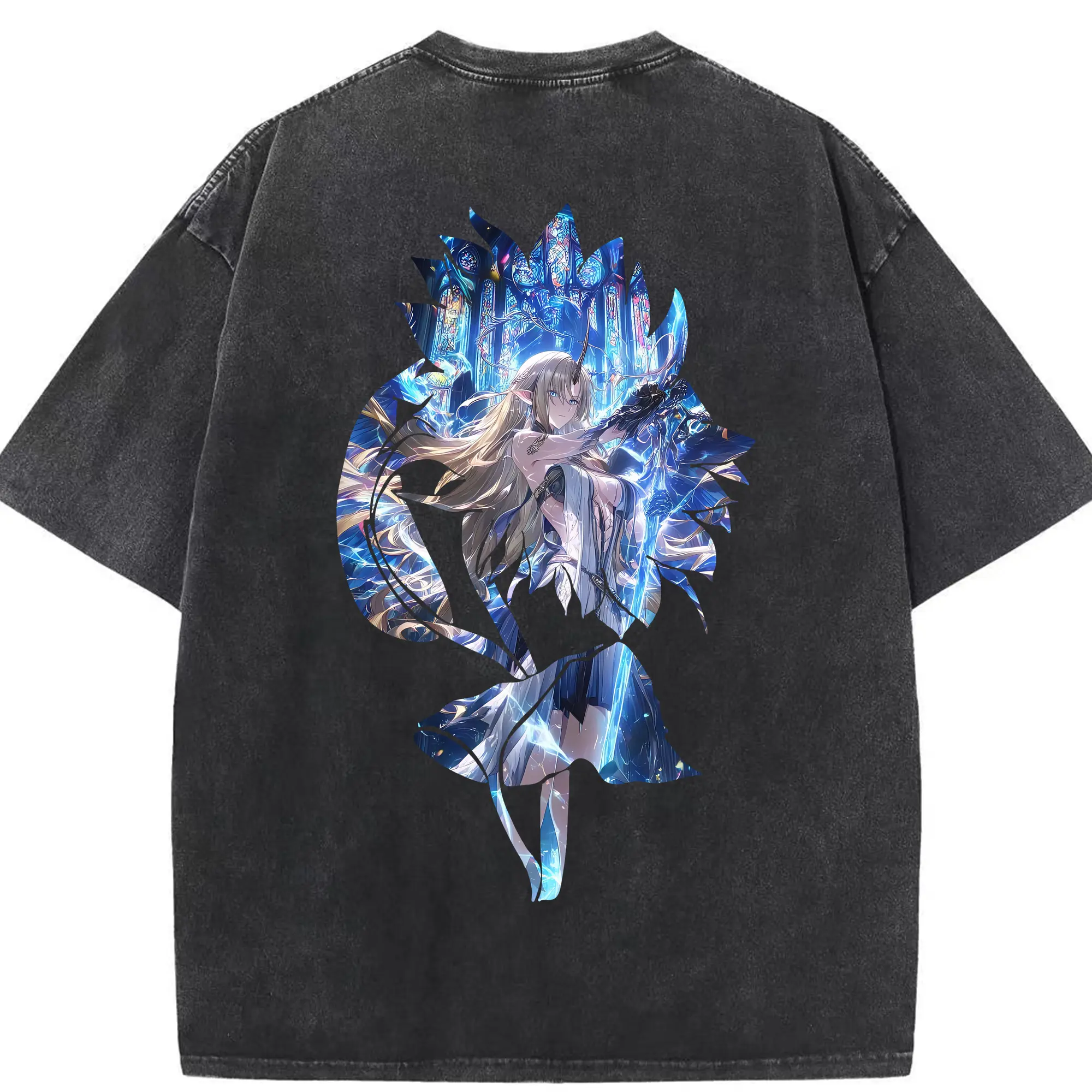 鳴潮 グッズ カルテジア - 綿100％ ヴィンテージ風 半袖Tシャツ ・ 背面プリント ・ 柔らか肌触り ・ 通気性 快適 ・ スポーツ カジュアル 外出用