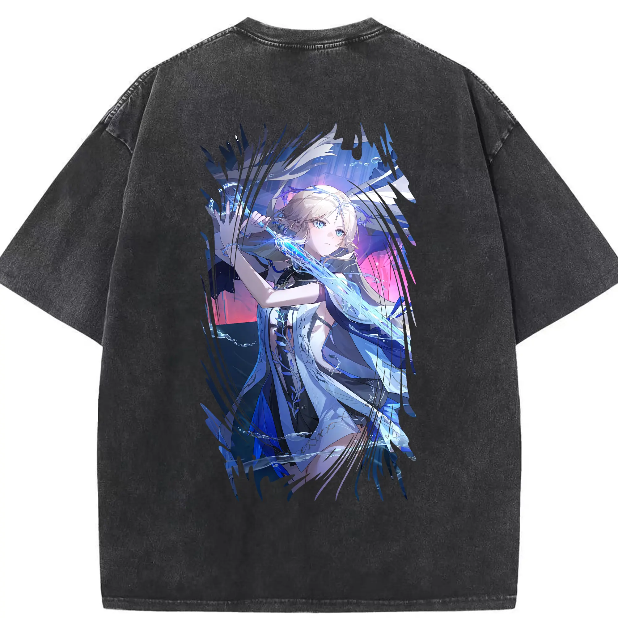 鳴潮 グッズ カルテジア - 綿100％ ヴィンテージ風 半袖Tシャツ ・ 背面プリント ・ 柔らか肌触り ・ 通気性 快適 ・ スポーツ カジュアル 外出用