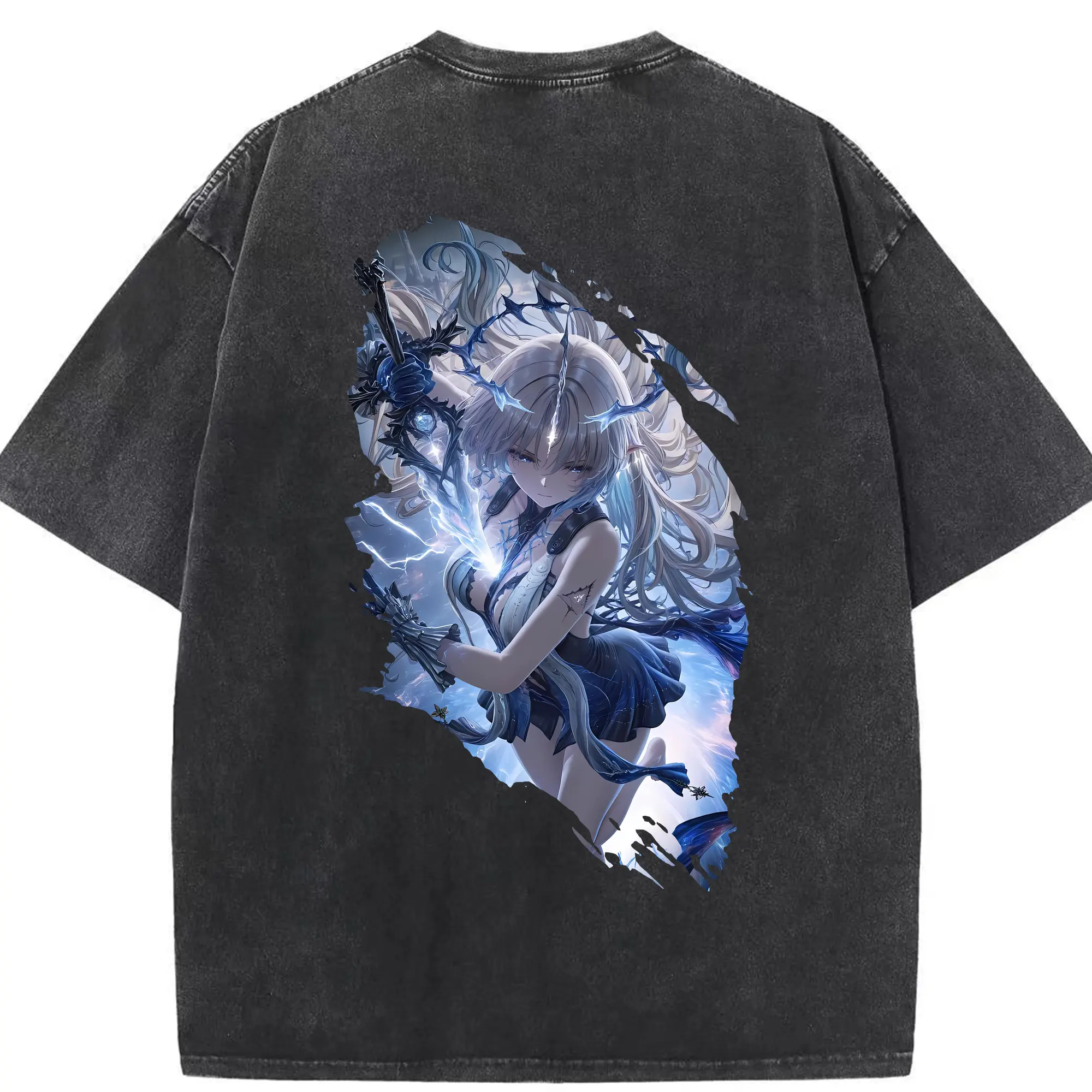 鳴潮 グッズ カルテジア - 綿100％ ヴィンテージ風 半袖Tシャツ ・ 背面プリント ・ 柔らか肌触り ・ 通気性 快適 ・ スポーツ カジュアル 外出用