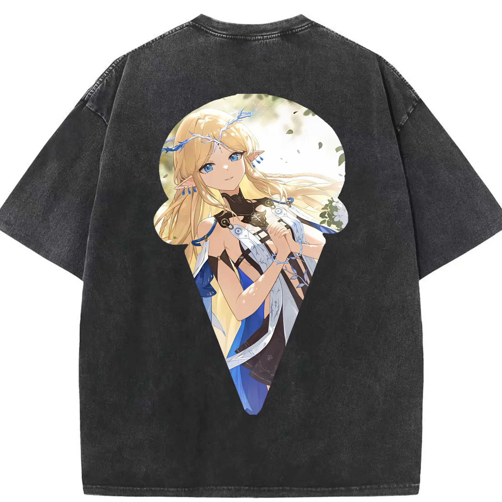 鳴潮 グッズ カルテジア - 綿100％ ヴィンテージ風 半袖Tシャツ ・ 背面プリント ・ 柔らか肌触り ・ 通気性 快適 ・ スポーツ カジュアル 外出用