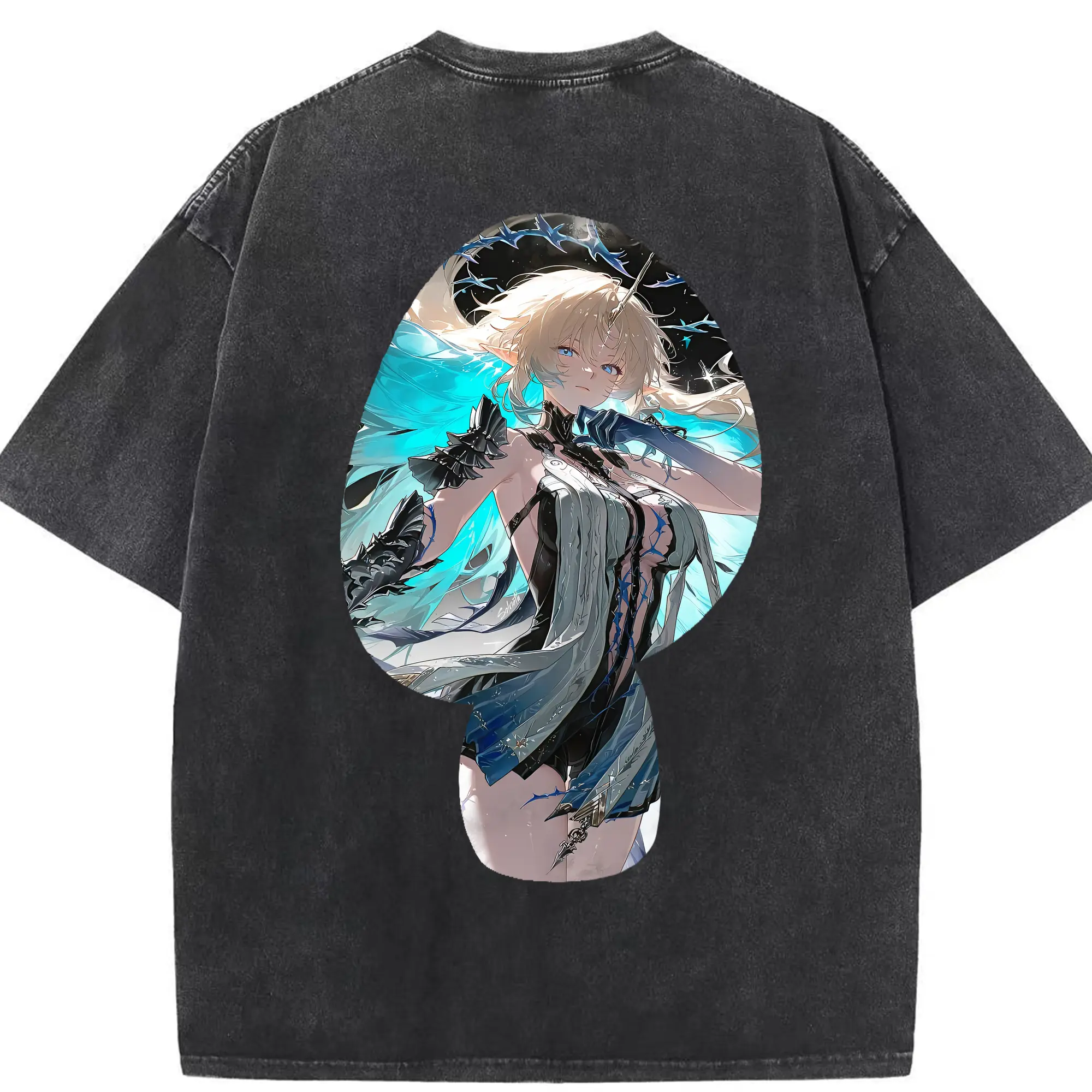 鳴潮 グッズ カルテジア - 綿100％ ヴィンテージ風 半袖Tシャツ ・ 背面プリント ・ 柔らか肌触り ・ 通気性 快適 ・ スポーツ カジュアル 外出用