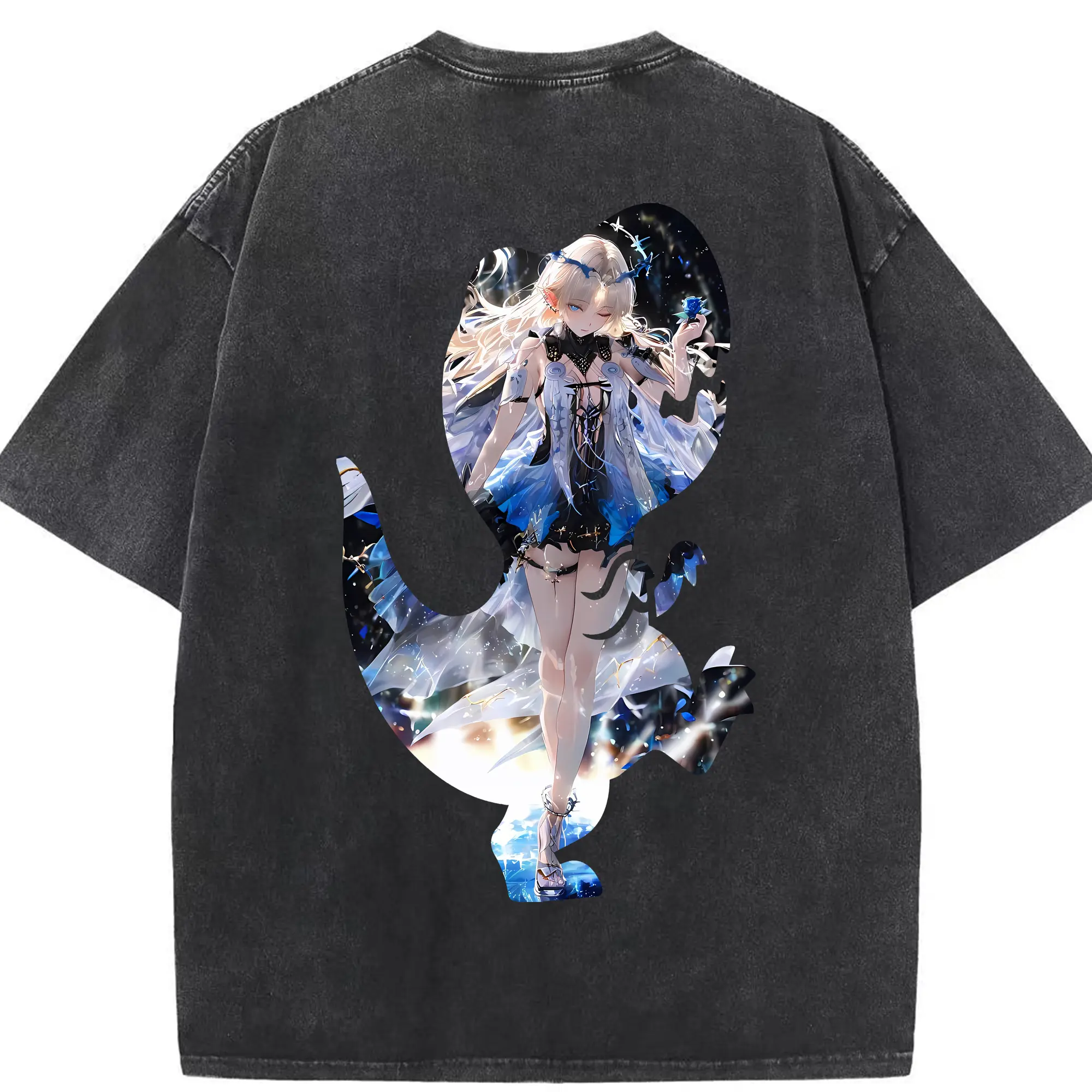 鳴潮 グッズ カルテジア - 綿100％ ヴィンテージ風 半袖Tシャツ ・ 背面プリント ・ 柔らか肌触り ・ 通気性 快適 ・ スポーツ カジュアル 外出用