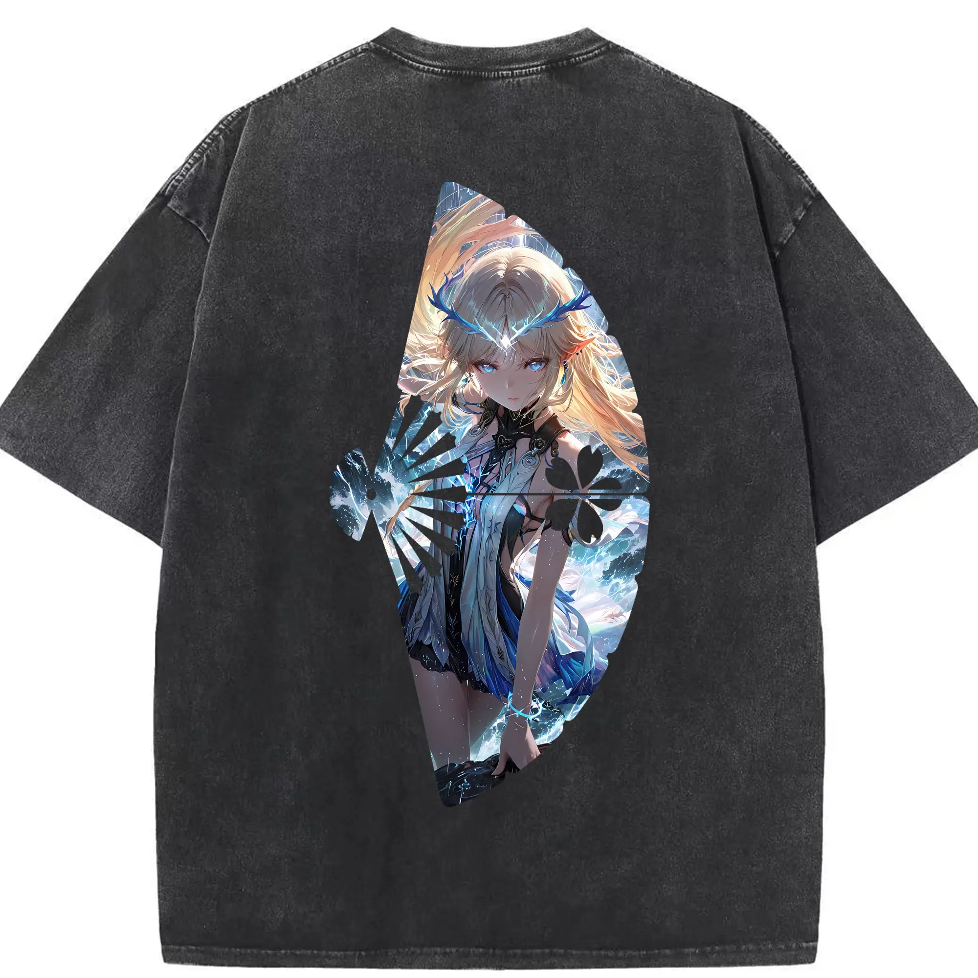 鳴潮 グッズ カルテジア - 綿100％ ヴィンテージ風 半袖Tシャツ ・ 背面プリント ・ 柔らか肌触り ・ 通気性 快適 ・ スポーツ カジュアル 外出用