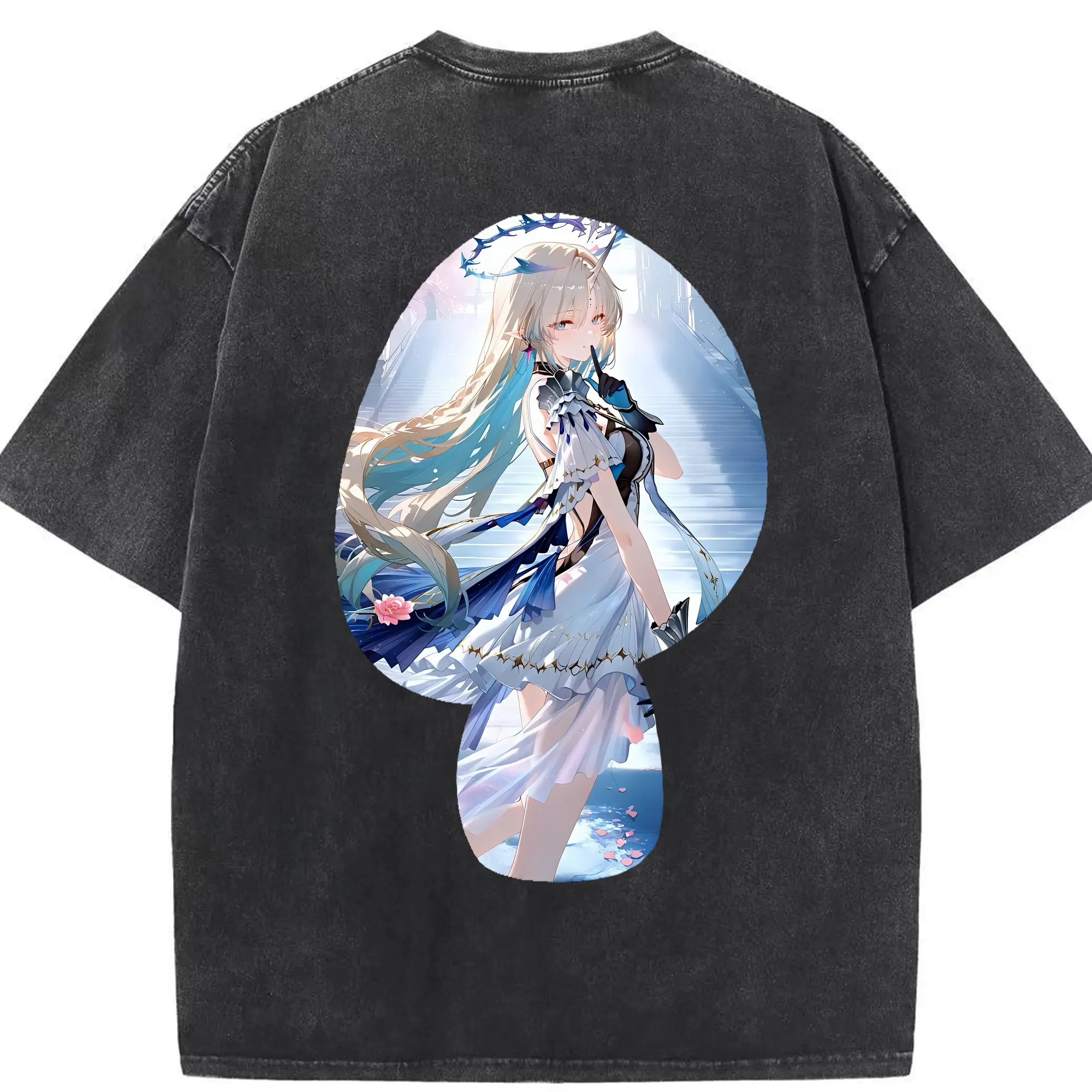 鳴潮 グッズ カルテジア - 綿100％ ヴィンテージ風 半袖Tシャツ ・ 背面プリント ・ 柔らか肌触り ・ 通気性 快適 ・ スポーツ カジュアル 外出用