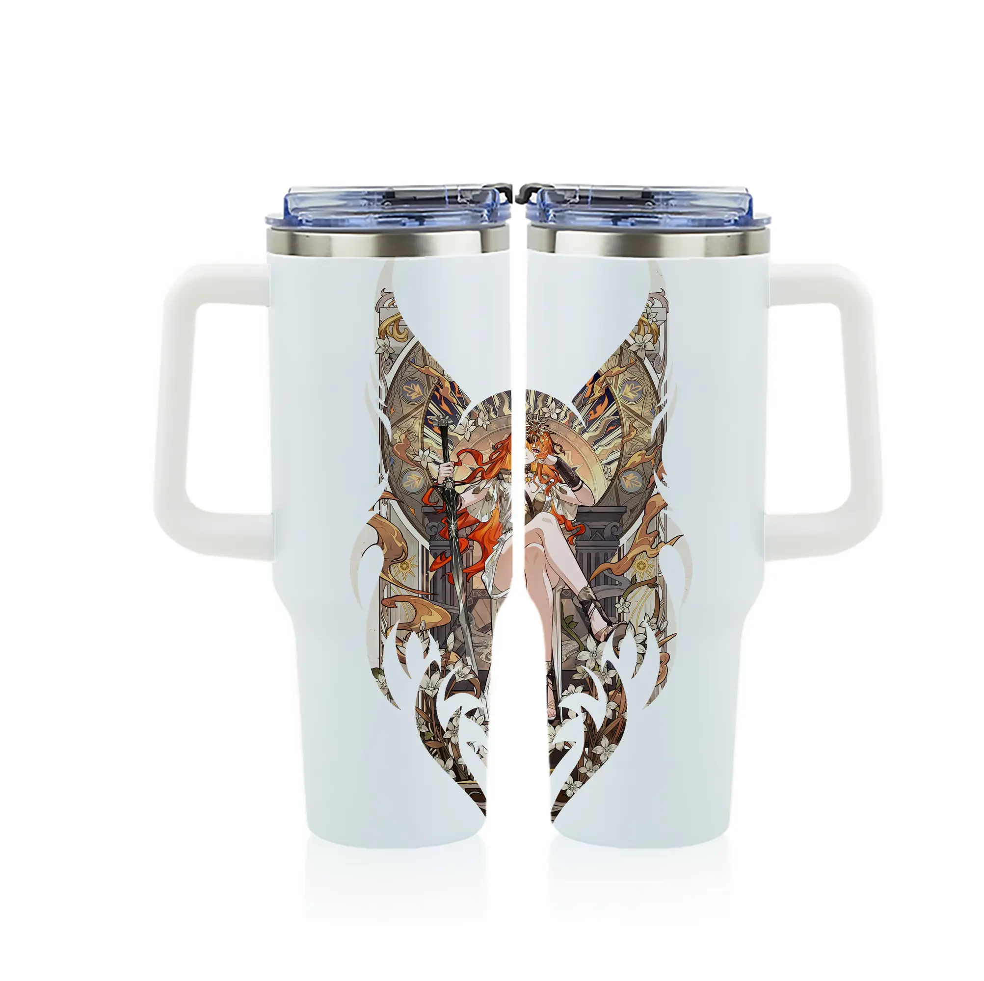 鳴潮 グッズ オーガスタ - 1200mL フルプリント車用タンブラー ・ 304ステンレス 内側 ・ 201ステンレス 外側 ・ 保温 保冷 ・ 通勤 ドライブ アウトドア用