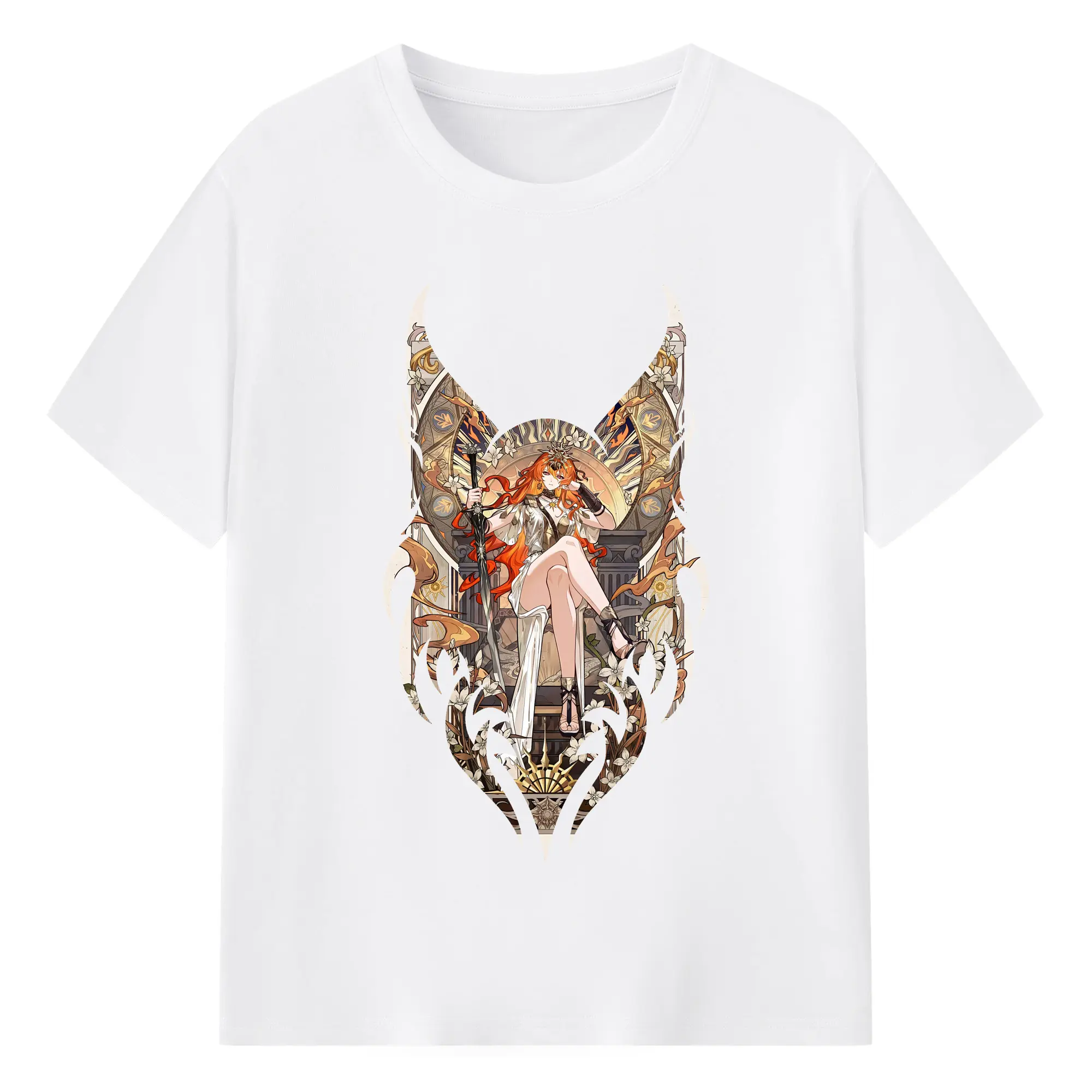 鳴潮 グッズ オーガスタ - 綿100％ 半袖Tシャツ ・ フロントプリント ・ 快適 通気性 ・ 日常使い 散歩 スポーツ用