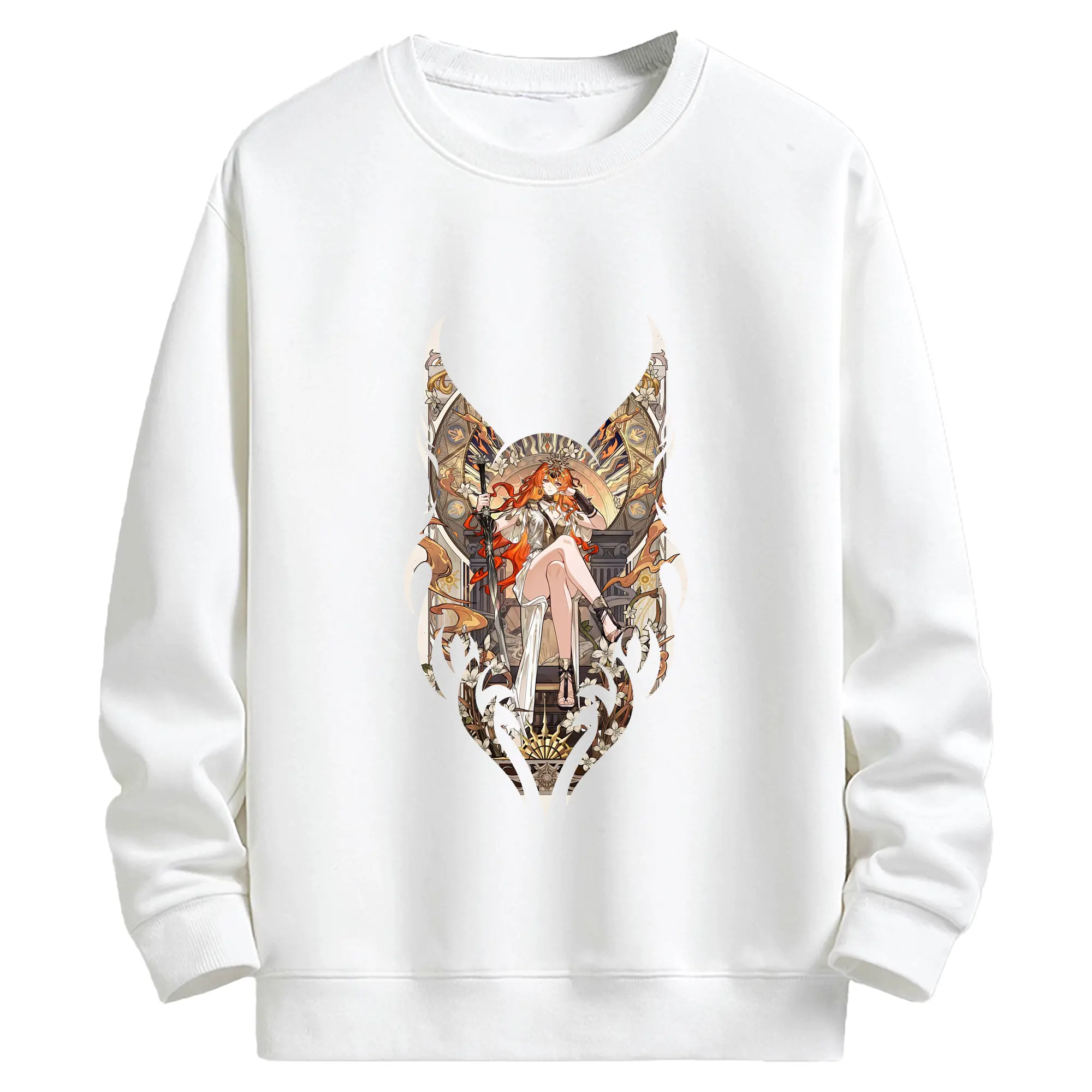 鳴潮 グッズ オーガスタ - キッズ クルーネックスウェットシャツ ・ フロントプリント ・ 綿80％ ポリエステル20％ ・ 快適 通学 スポーツ 日常使い お散歩用