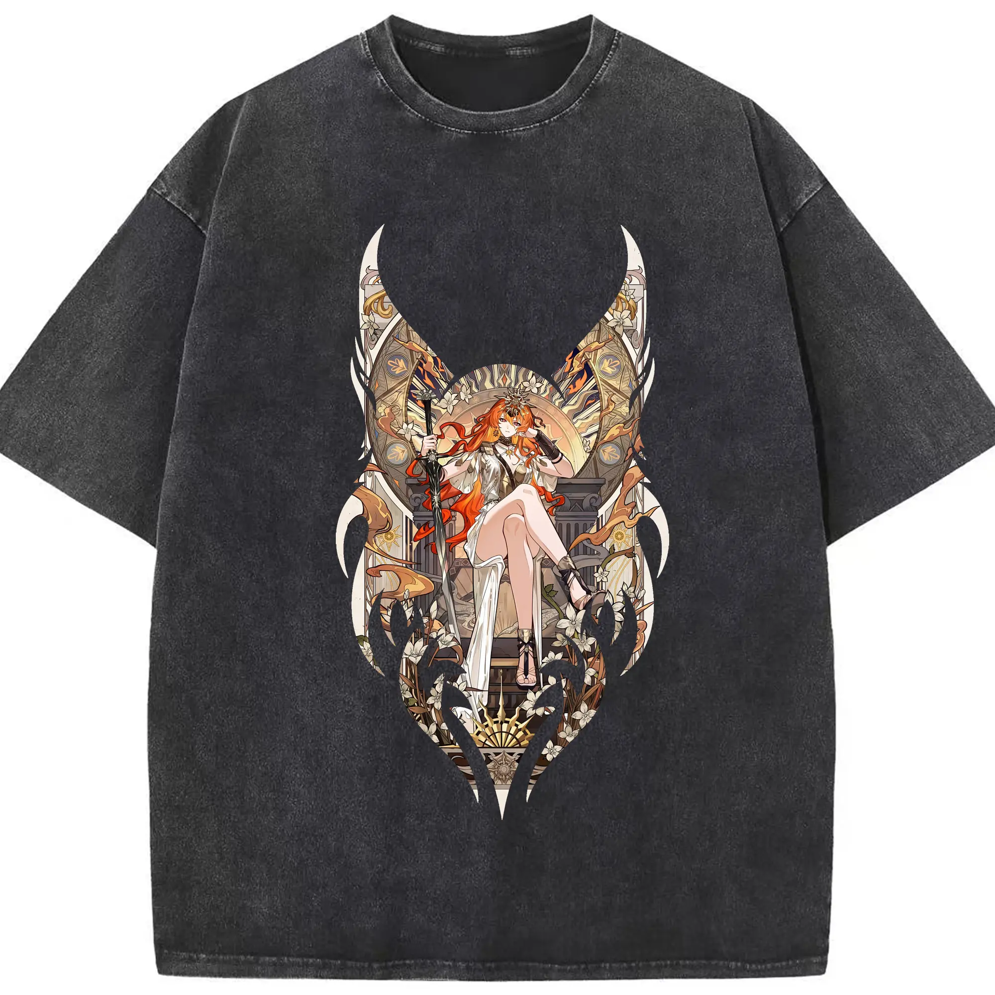 鳴潮 グッズ オーガスタ - 綿100％ ヴィンテージ風 半袖Tシャツ ・ フロントプリント ・ 柔らか肌触り ・ 通気性 快適 ・ スポーツ カジュアル 外出用