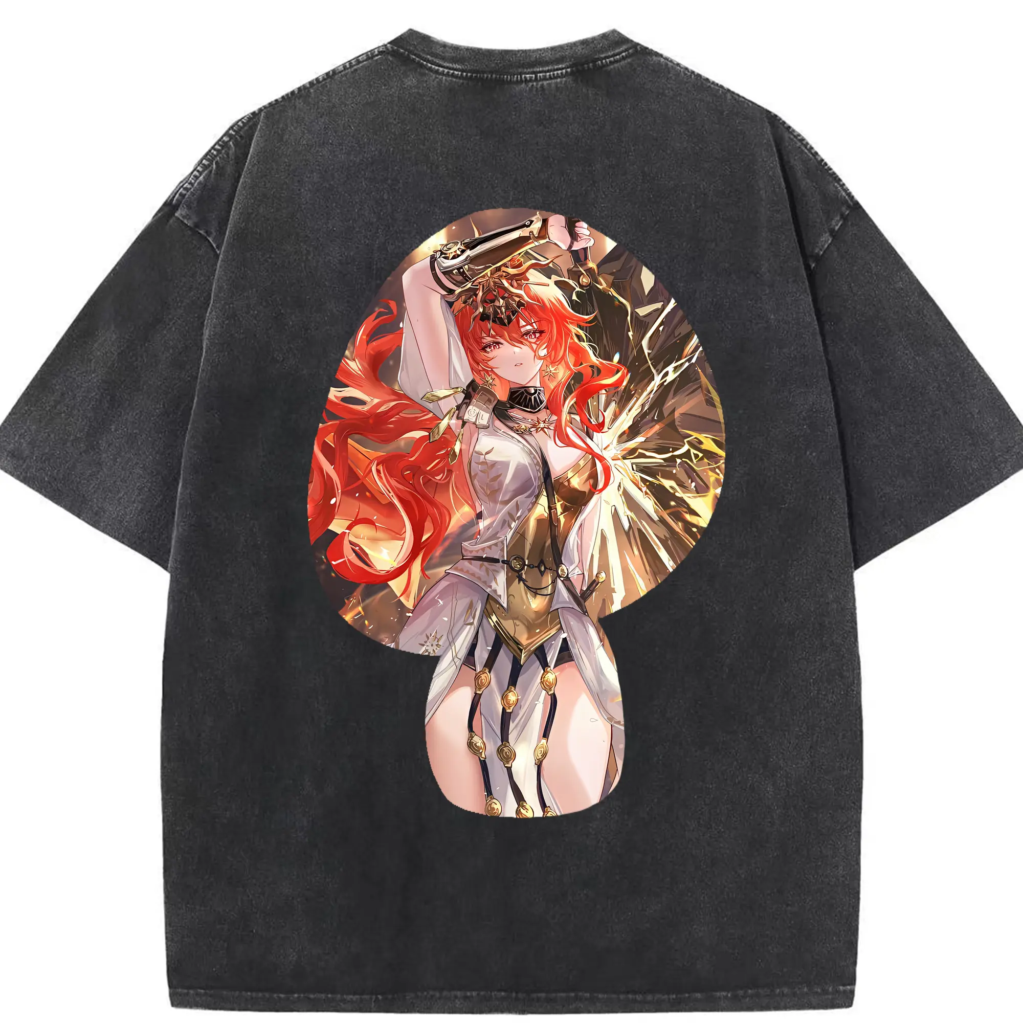 鳴潮 グッズ オーガスタ - 綿100％ ヴィンテージ風 半袖Tシャツ ・ 背面プリント ・ 柔らか肌触り ・ 通気性 快適 ・ スポーツ カジュアル 外出用